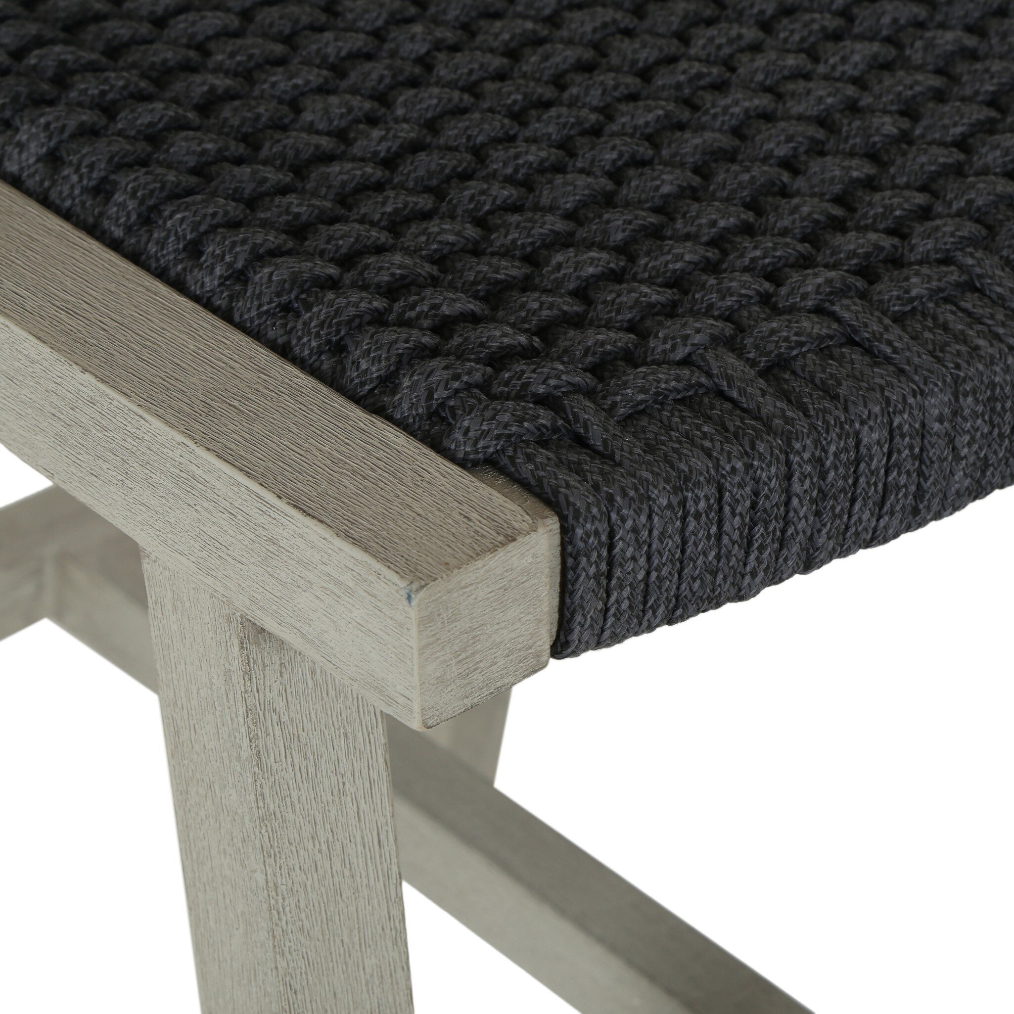 Four Hands Delano Outdoor Bar + Counter Stool — Weathered Grey-FSC-Thick Dark Grey Rope-Counter