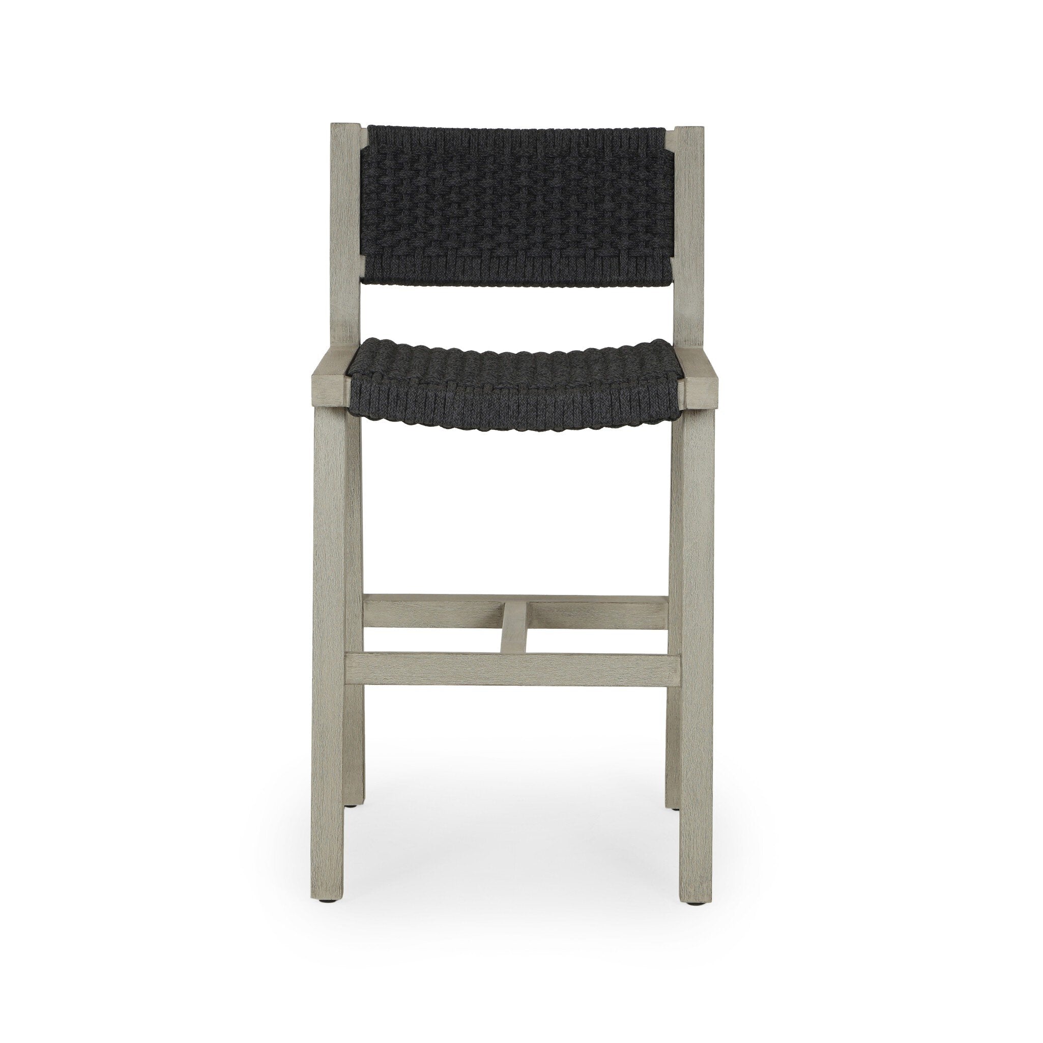Four Hands Delano Outdoor Bar + Counter Stool — Weathered Grey-FSC-Thick Dark Grey Rope-Counter