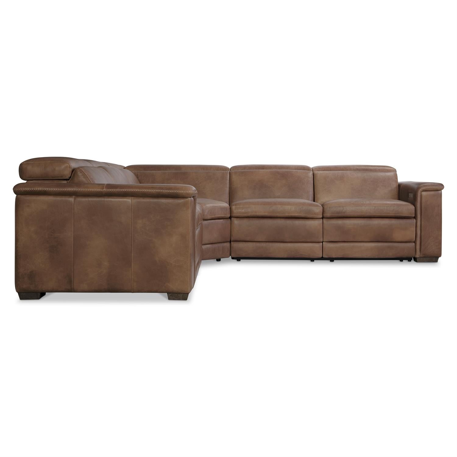 Bernhardt Lioni Leather Power Motion Sectional — 3-Piece, Vintage Brown