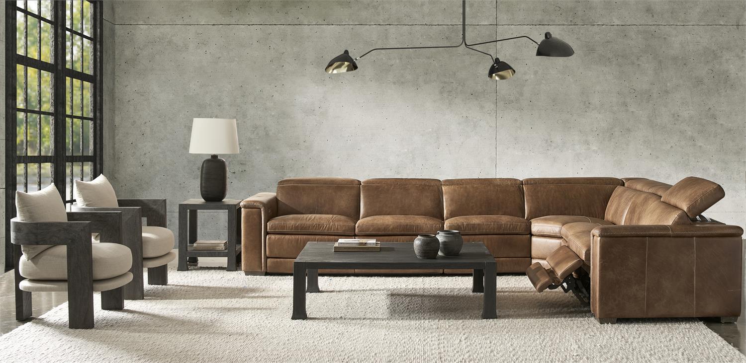 Bernhardt Lioni Leather Power Motion Sectional — 4-Piece, Vintage Brown