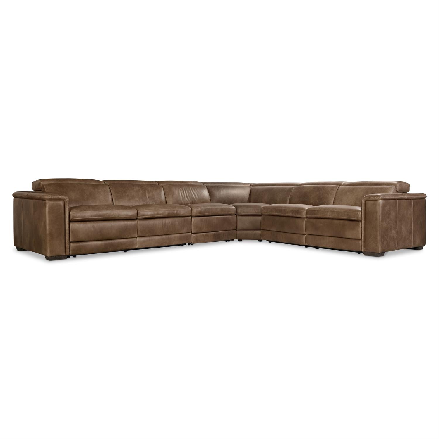 Bernhardt Lioni Leather Power Motion Sectional — 4-Piece, Vintage Brown