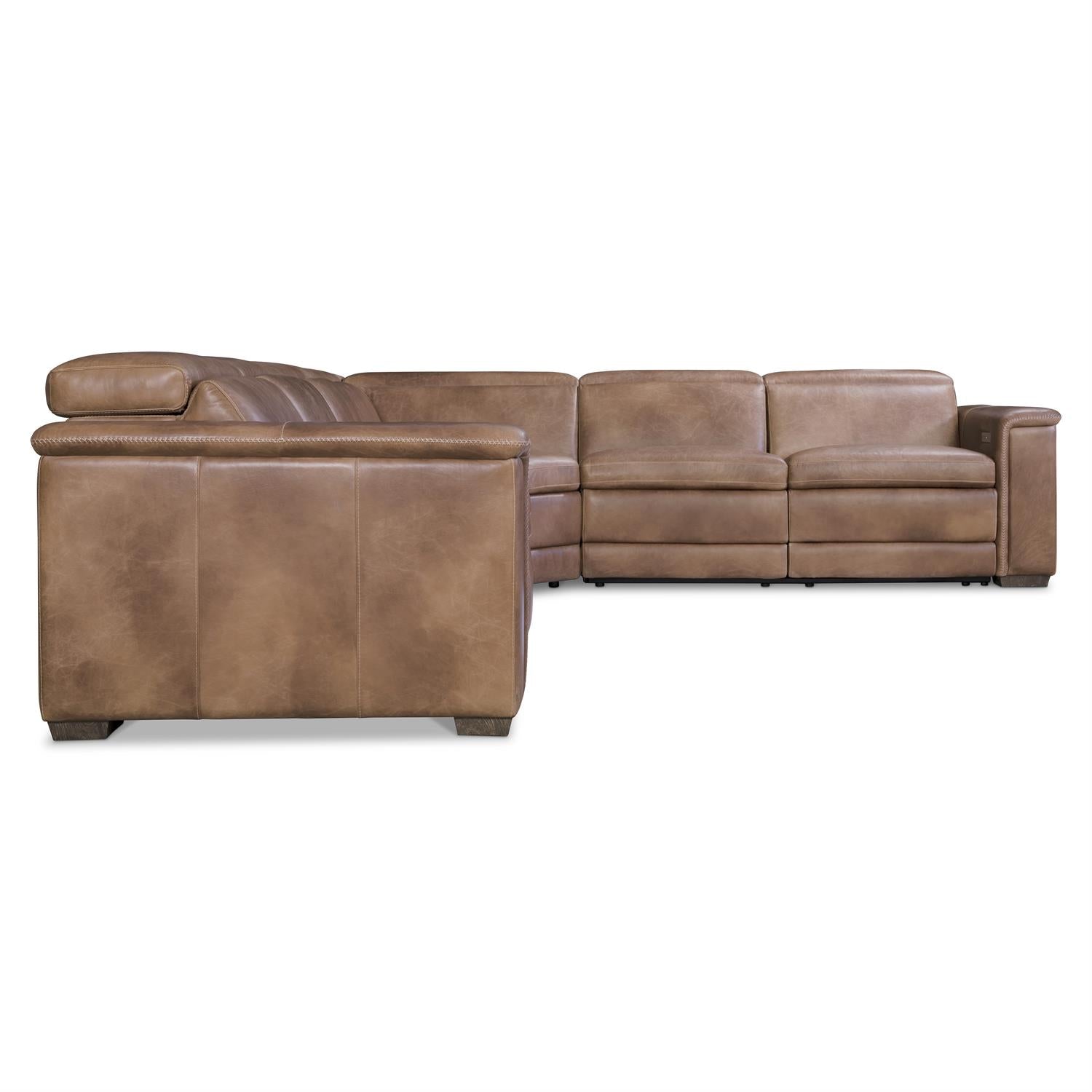 Bernhardt Lioni Leather Power Motion Sectional — 4-Piece, Vintage Brown
