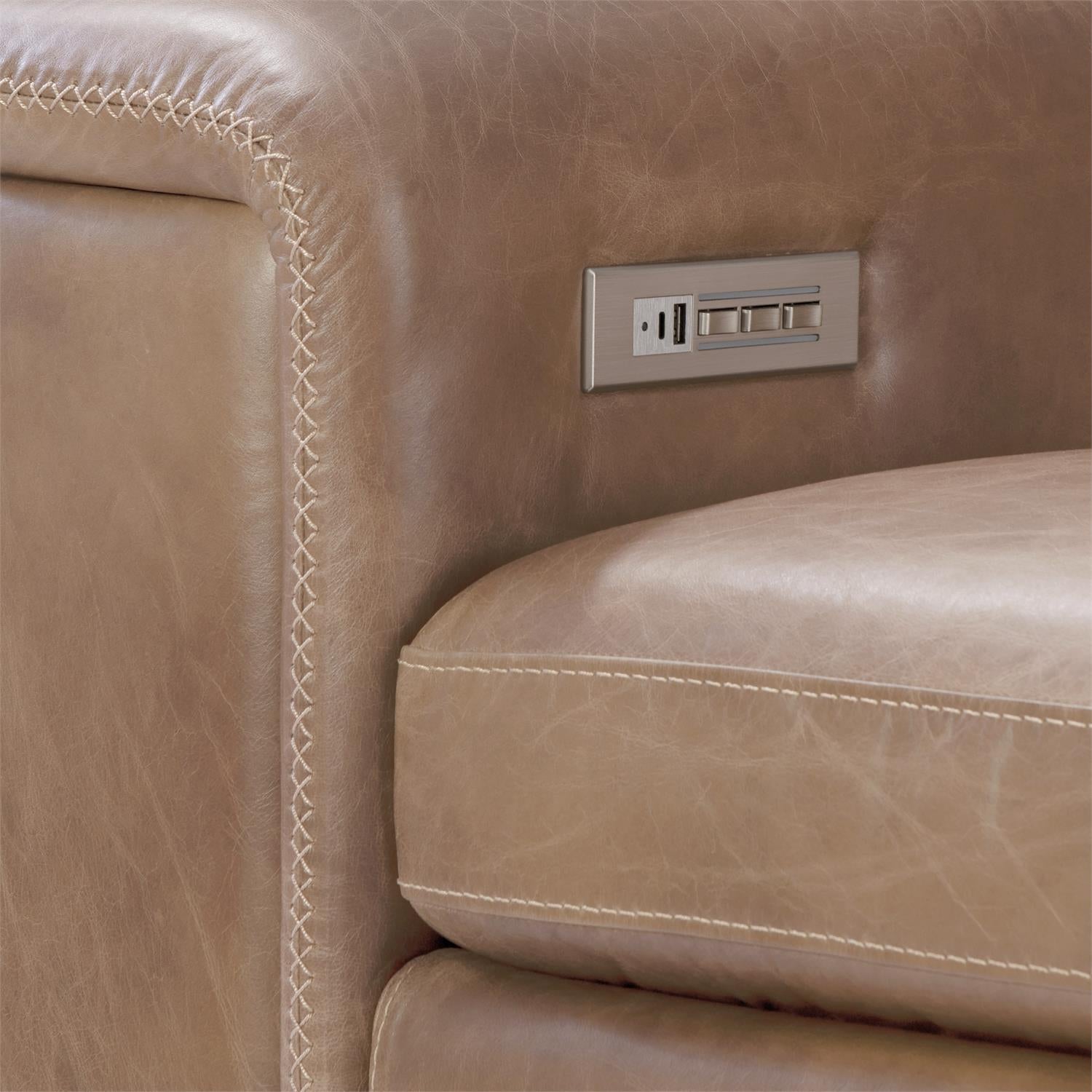 Bernhardt Lioni Leather Power Motion Sectional — 4-Piece, Vintage Brown