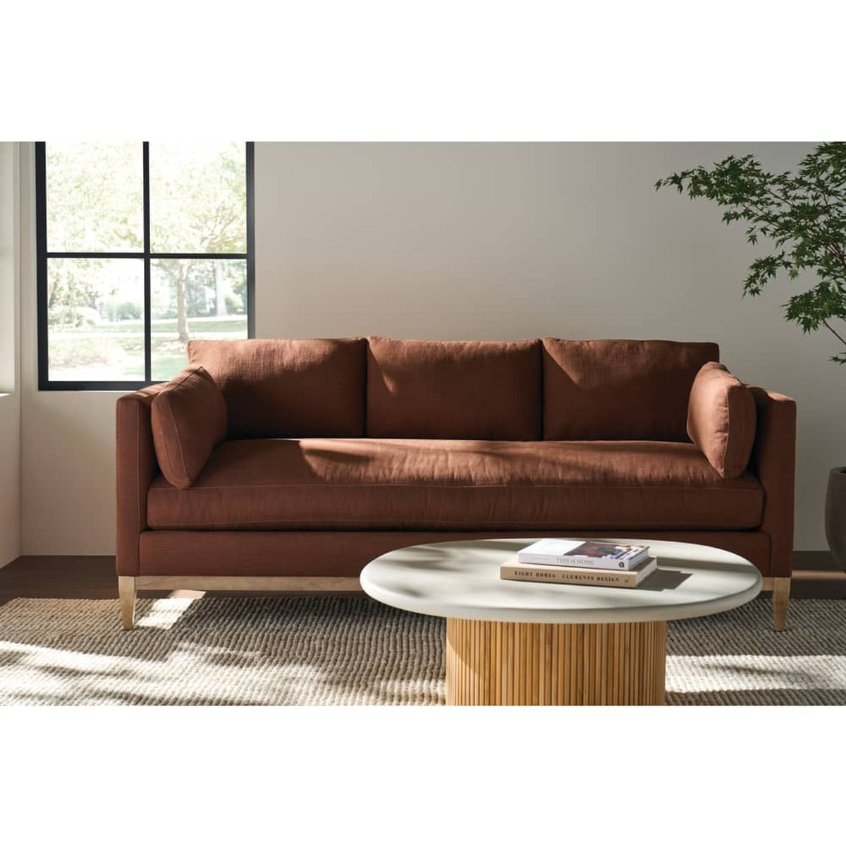Rowe Furniture Leo 86" Bench Cushion Sofa — Brown - Performance Linen