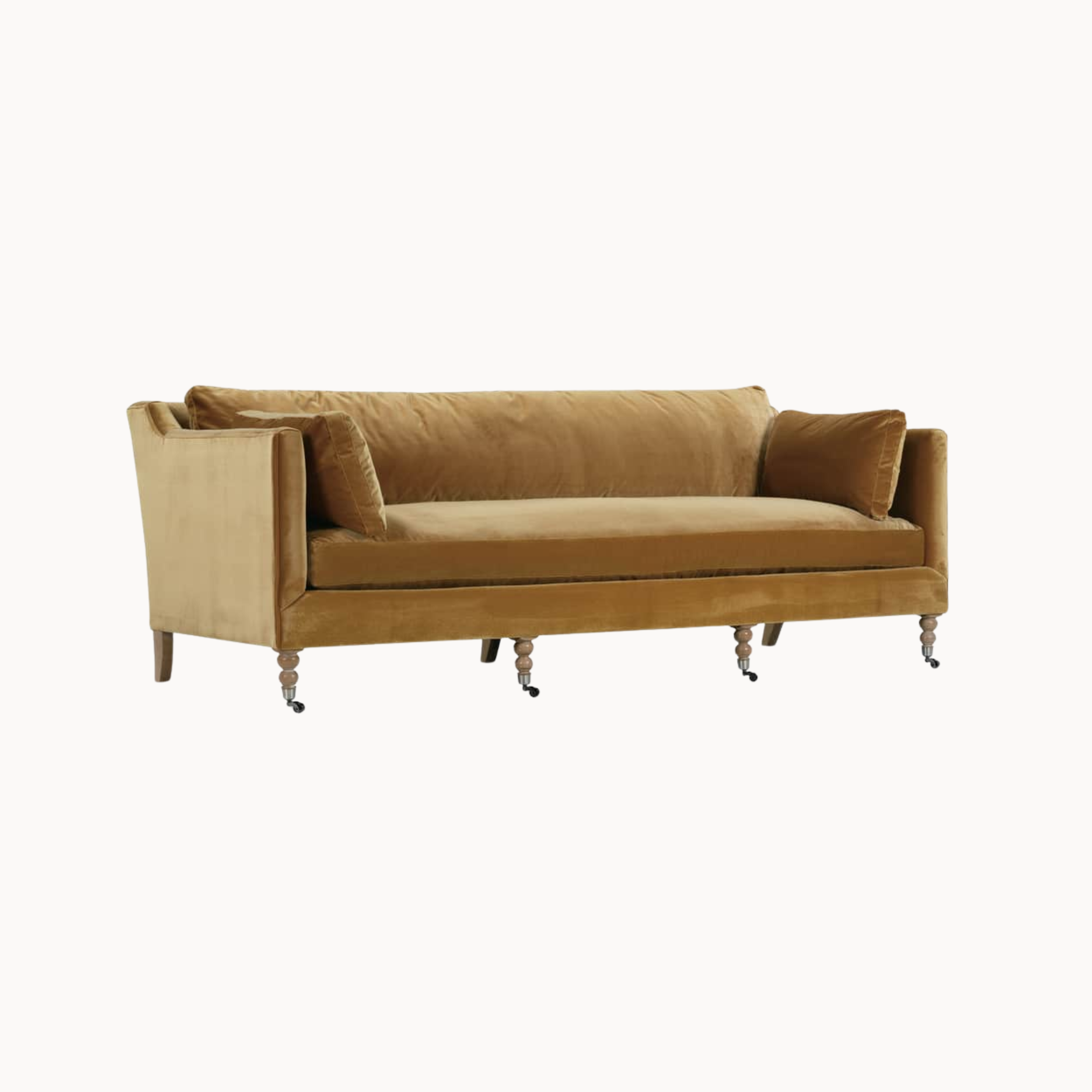 Brown velvet sofa on a white background