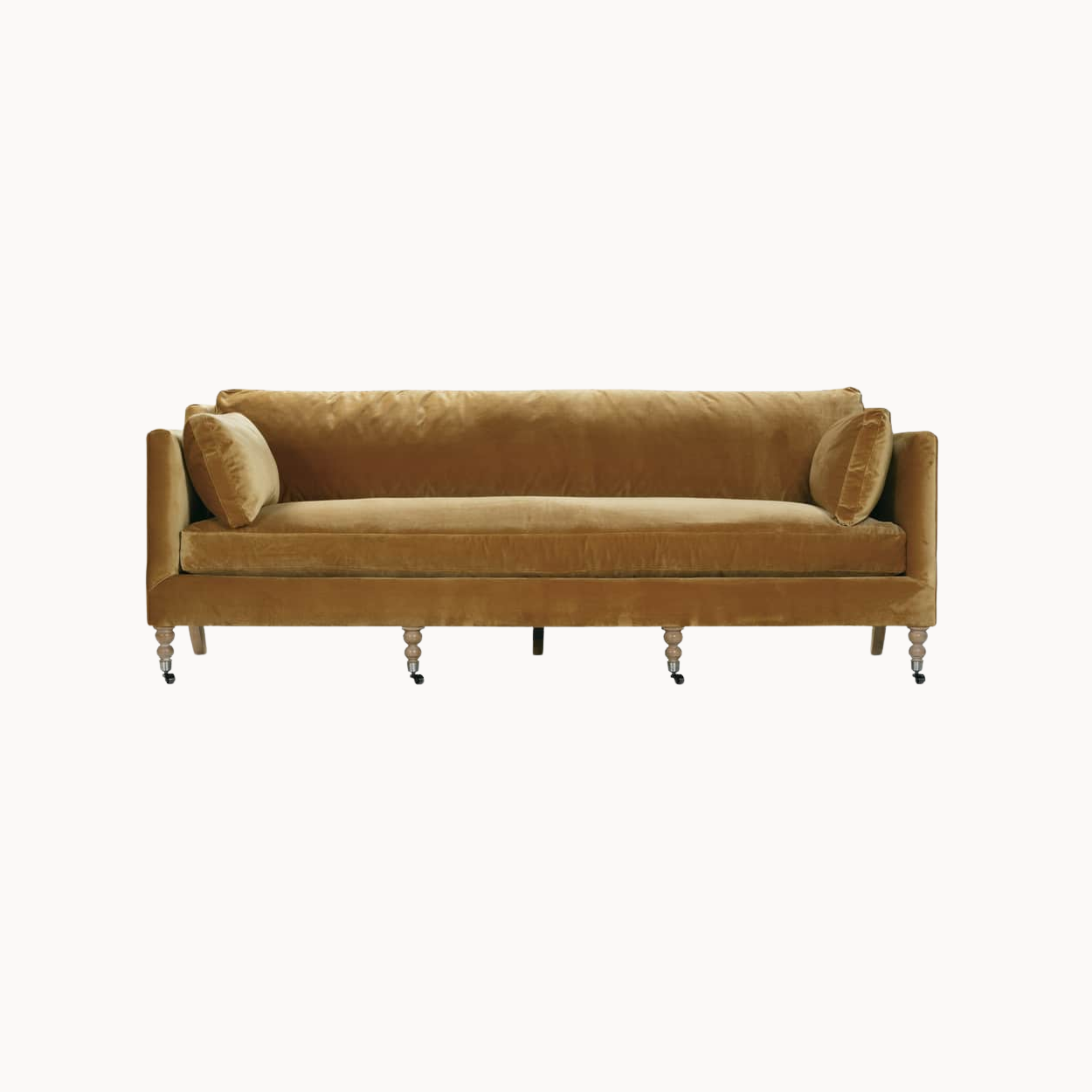 Brown velvet sofa on a white background