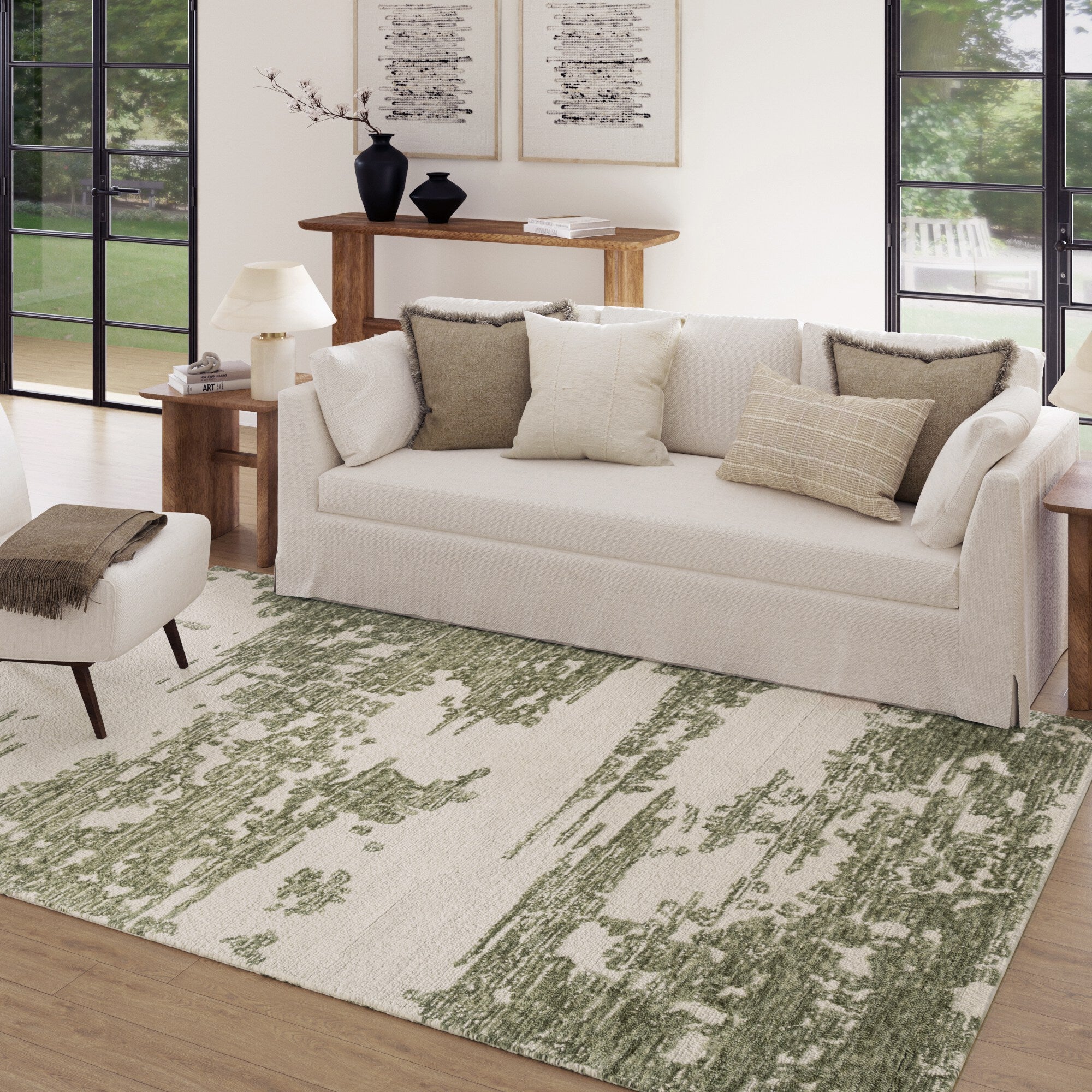 LR Home Nuvia Rug — Green / Ivory