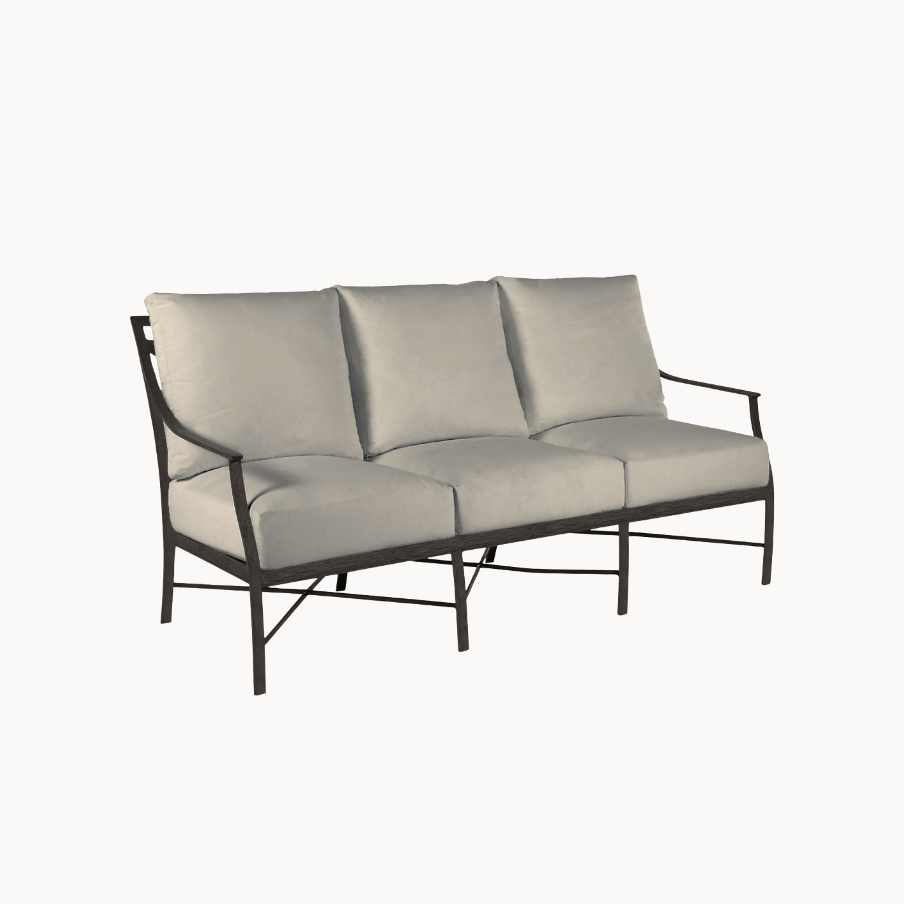 Outdoor sofa with beige cushions on a white background