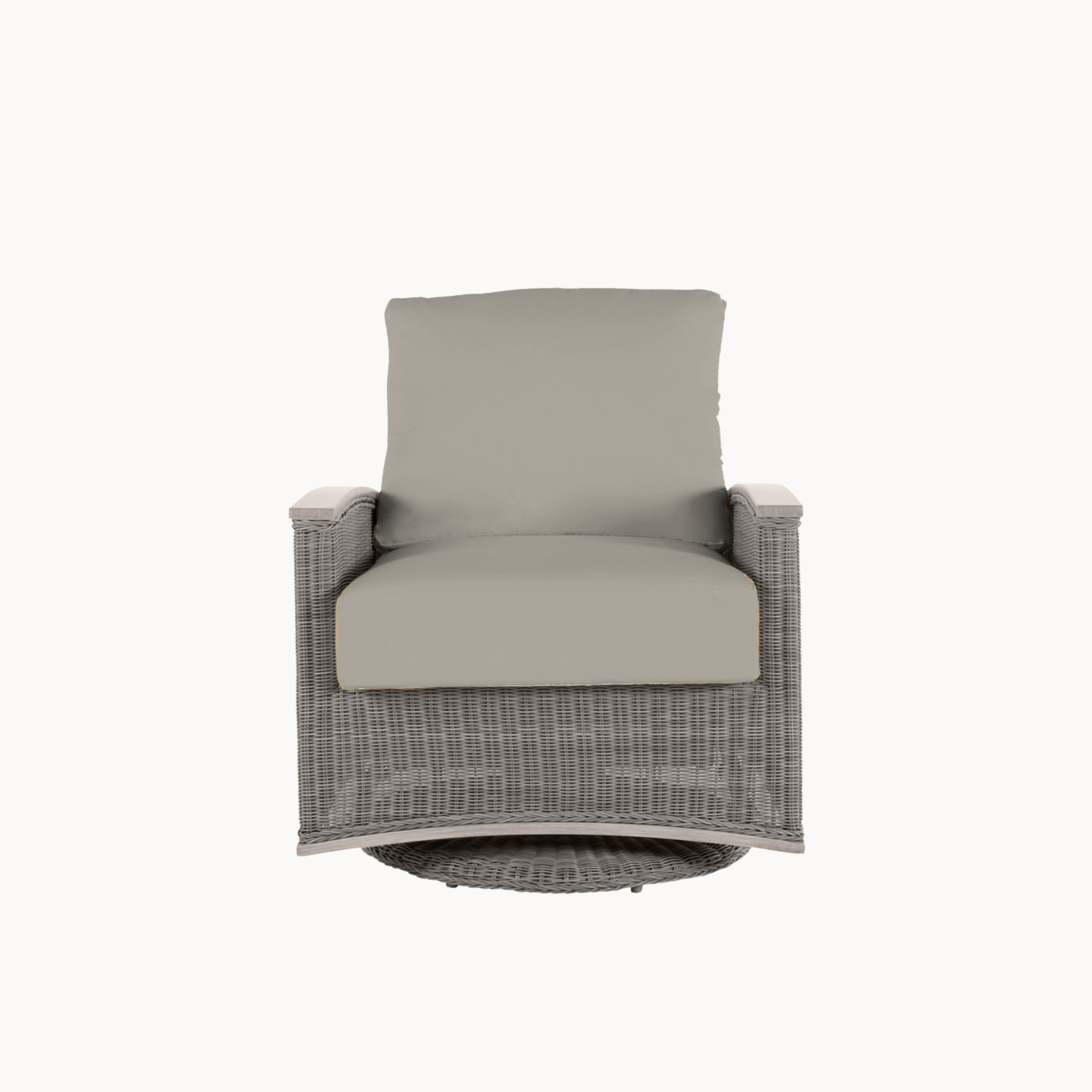 Gray wicker chair with cushion on a white background