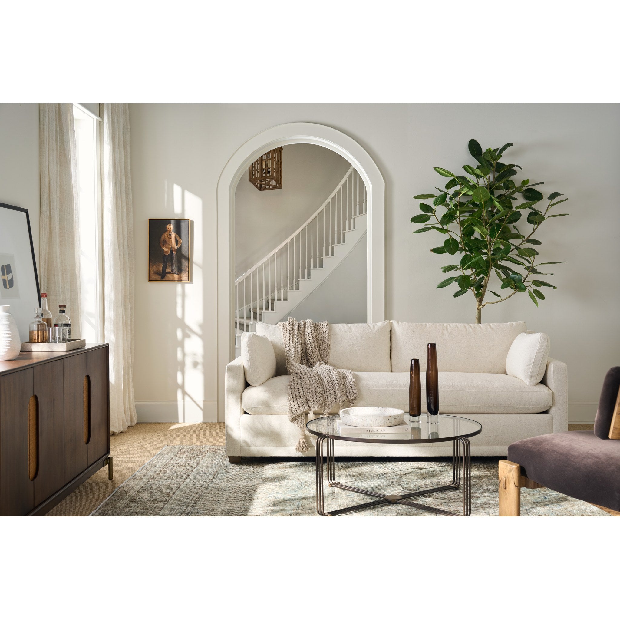 Rowe Furniture Sylvie Bench Cushion Sofa — Bone White - Chenille