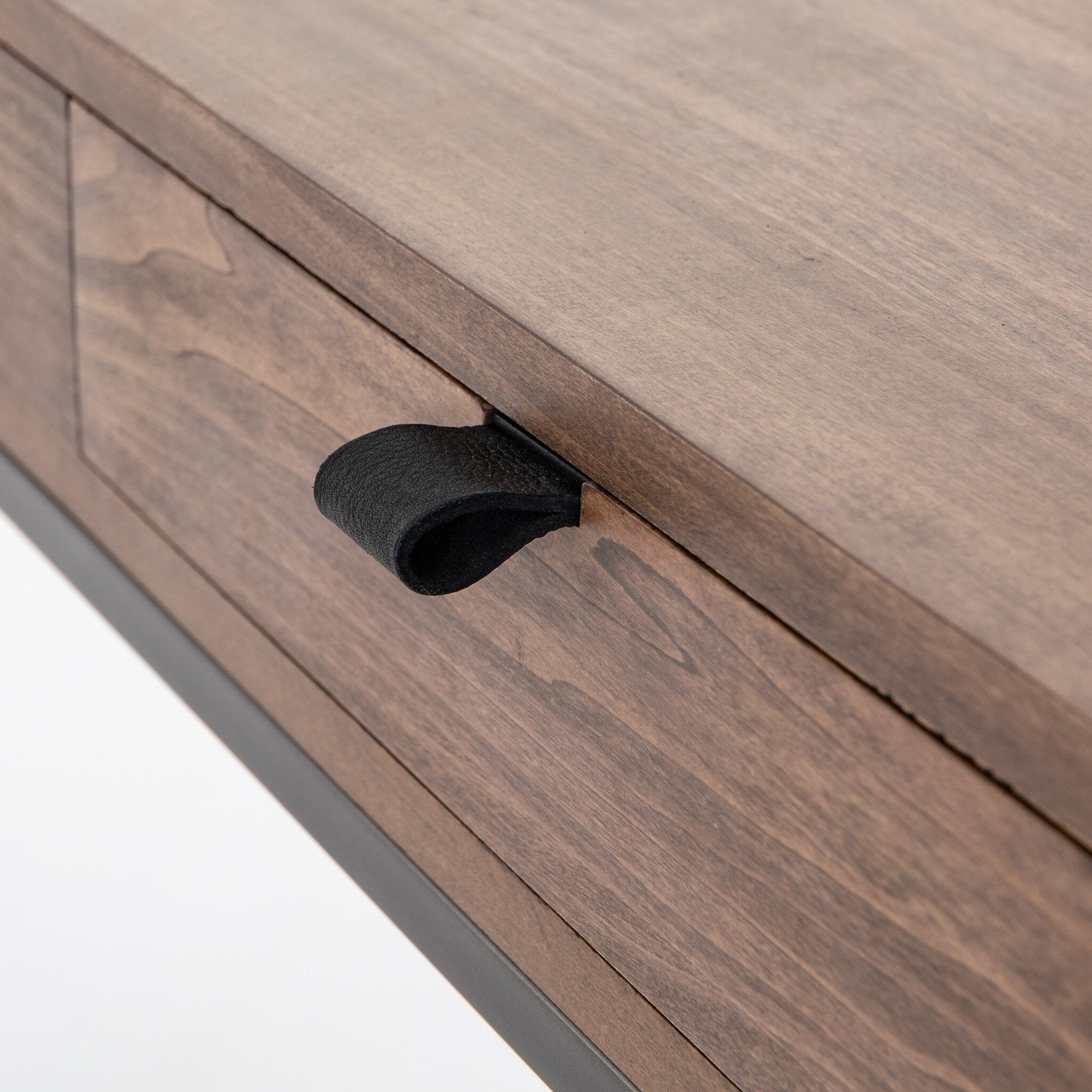 Four Hands Trey Modular Writing Desk — Auburn Poplar-Natural Iron-Black Leather