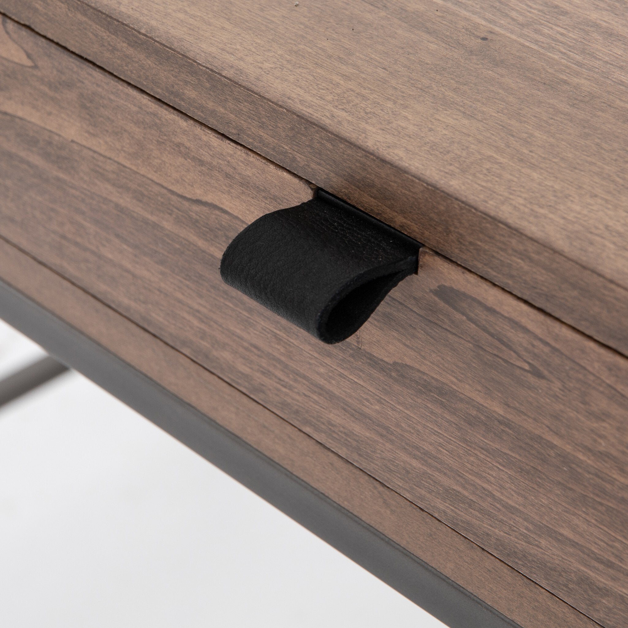 Four Hands Trey Modular Writing Desk — Auburn Poplar-Natural Iron-Black Leather