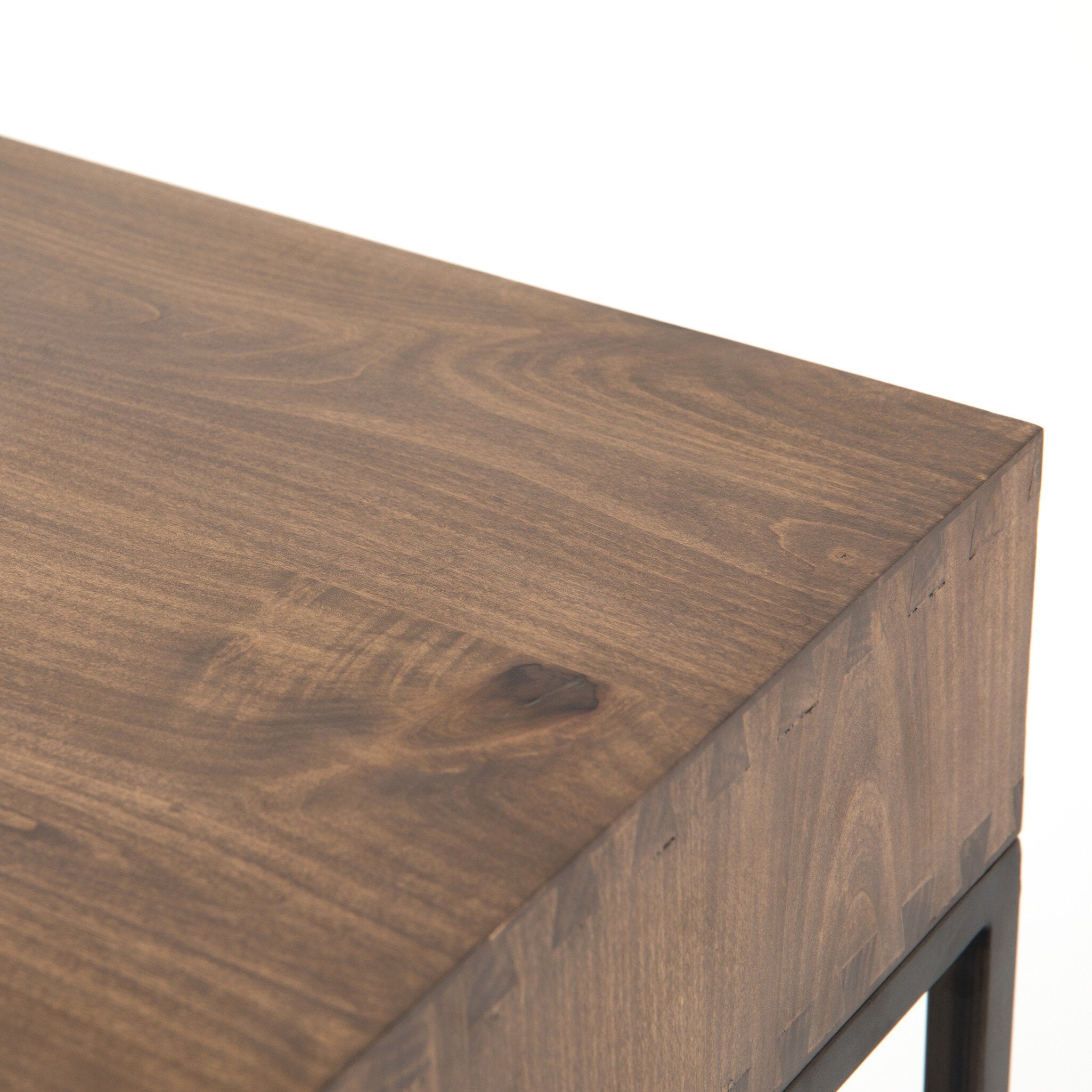 Four Hands Trey Modular Writing Desk — Auburn Poplar-Natural Iron-Black Leather