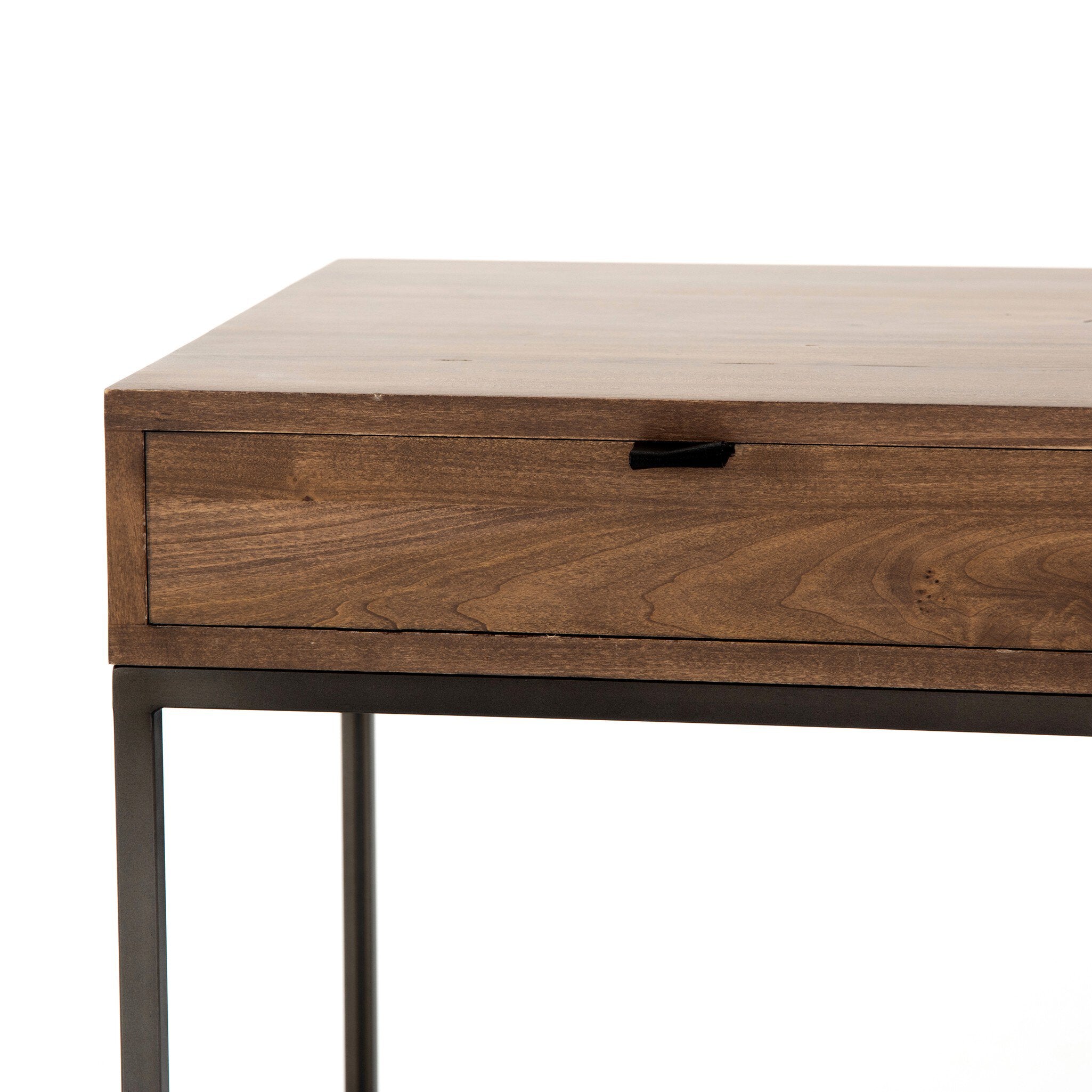 Four Hands Trey Modular Writing Desk — Auburn Poplar-Natural Iron-Black Leather