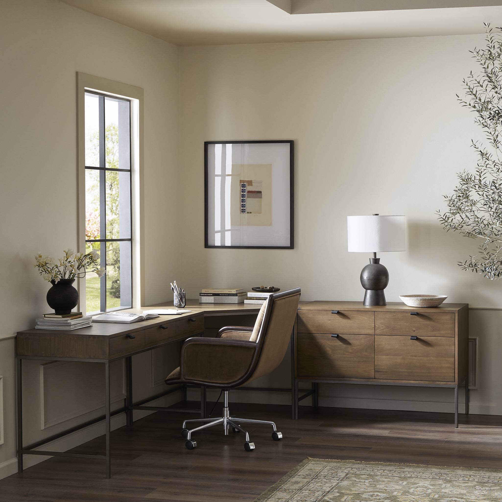 Four Hands Trey Modular Corner Desk — Auburn Poplar-Natural Iron