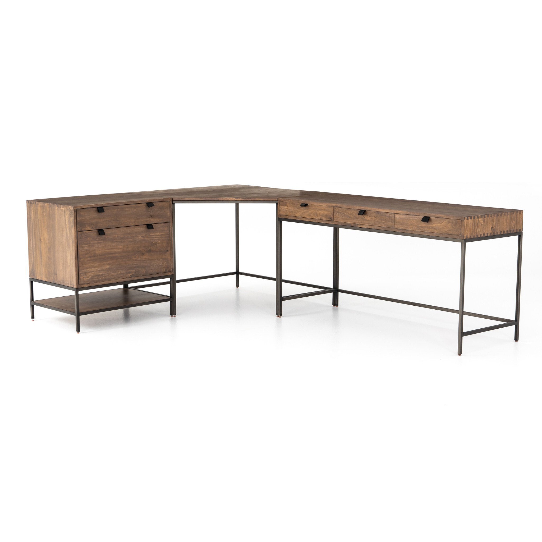 Four Hands Trey Modular Corner Desk — Auburn Poplar-Natural Iron