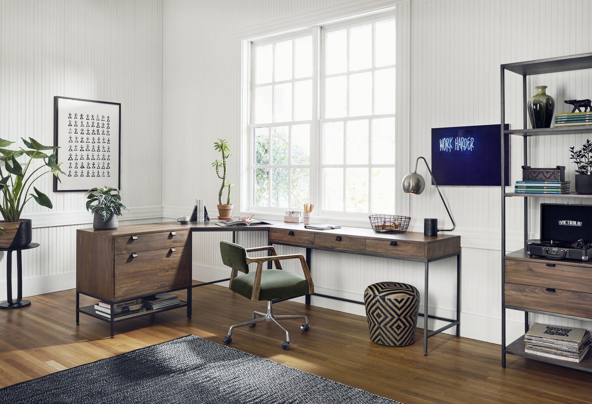 Four Hands Trey Modular Corner Desk — Auburn Poplar-Natural Iron