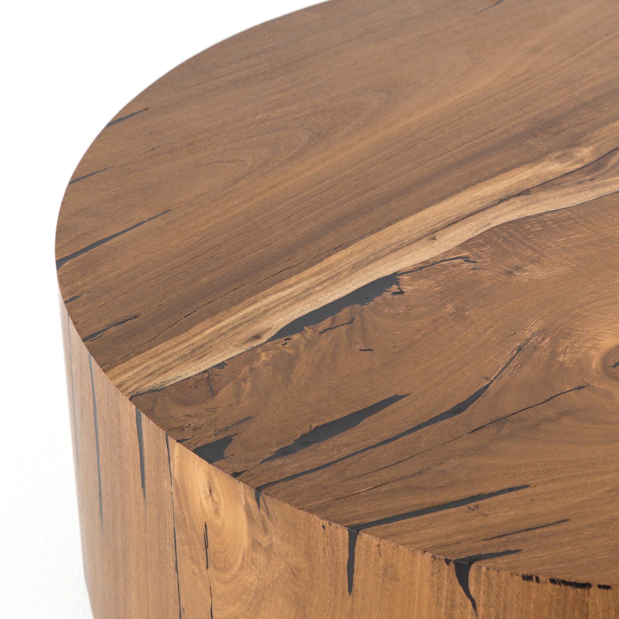 Four Hands Hudson Round Coffee Table — Natural Yukas Resin-Black Pine