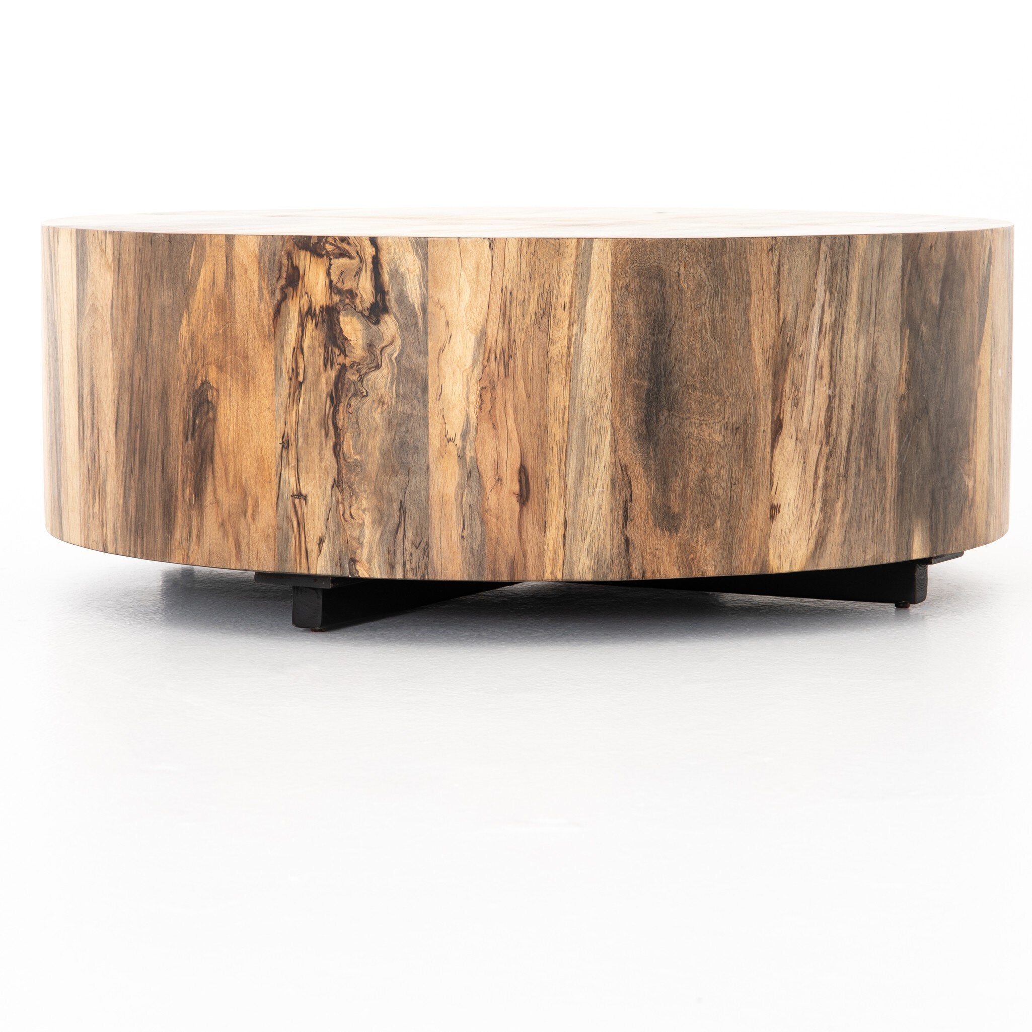 Four Hands Hudson Round Coffee Table — Spalted Primavera-Black Pine