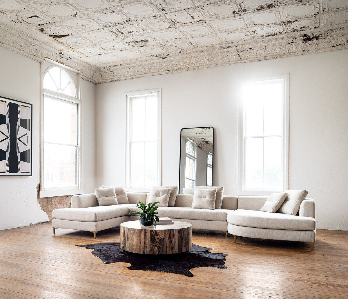 Four Hands Hudson Round Coffee Table — Spalted Primavera-Black Pine