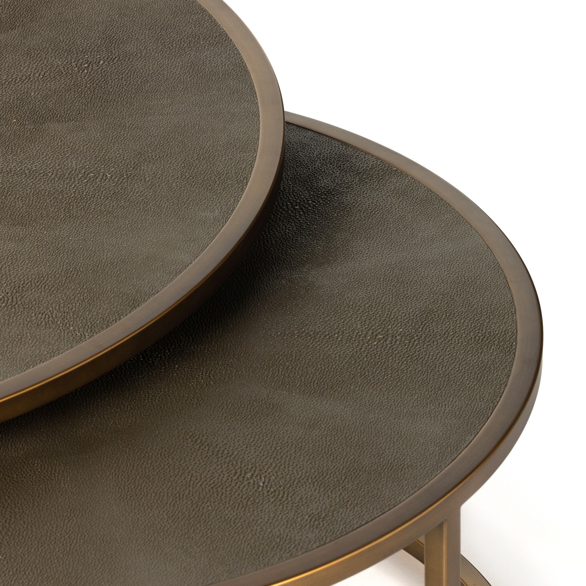 Four Hands Shagreen Nesting Coffee Table — Antique Brass-Grey Shagreen