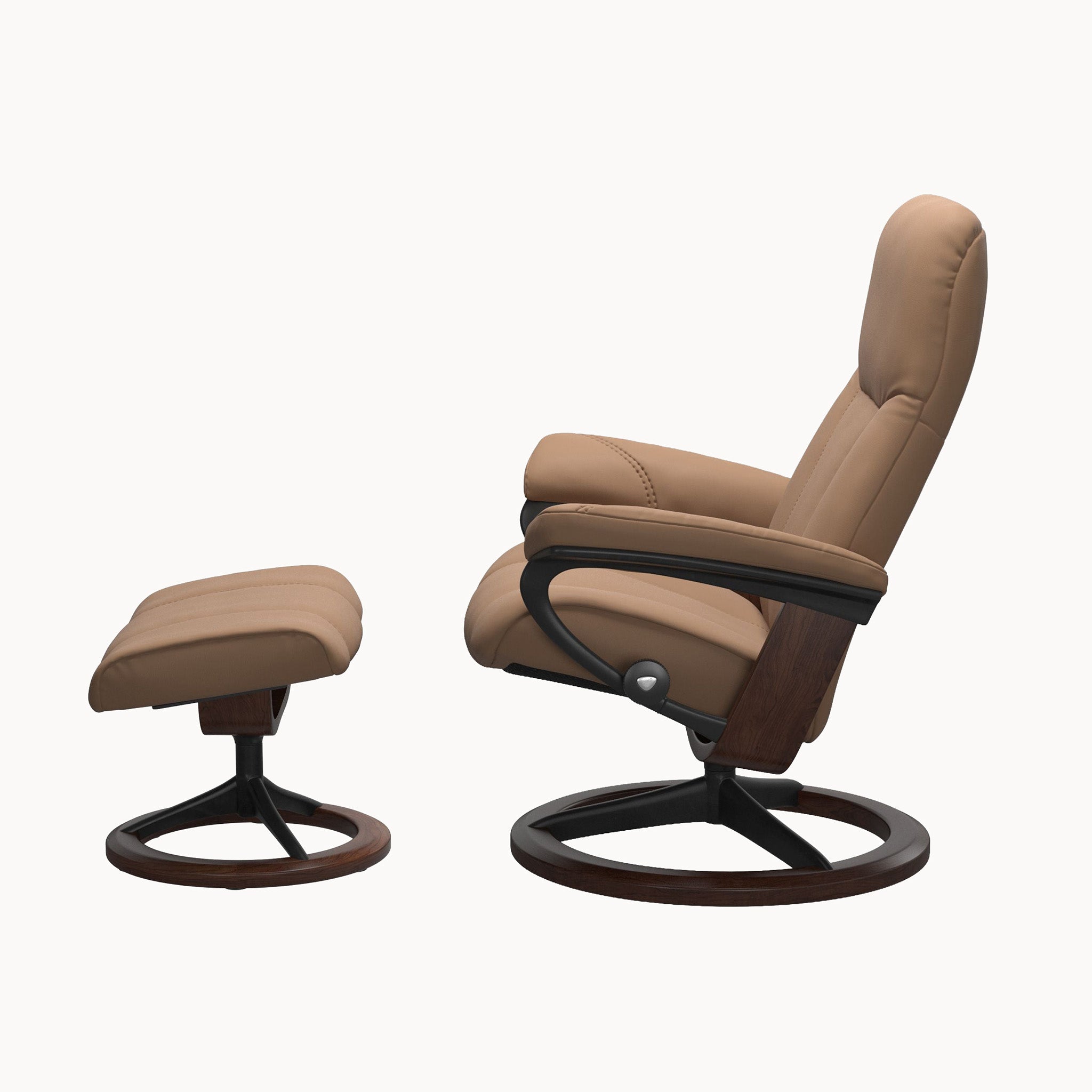 Stressless Consul Classic Base Chair & Ottoman - Batick Latte