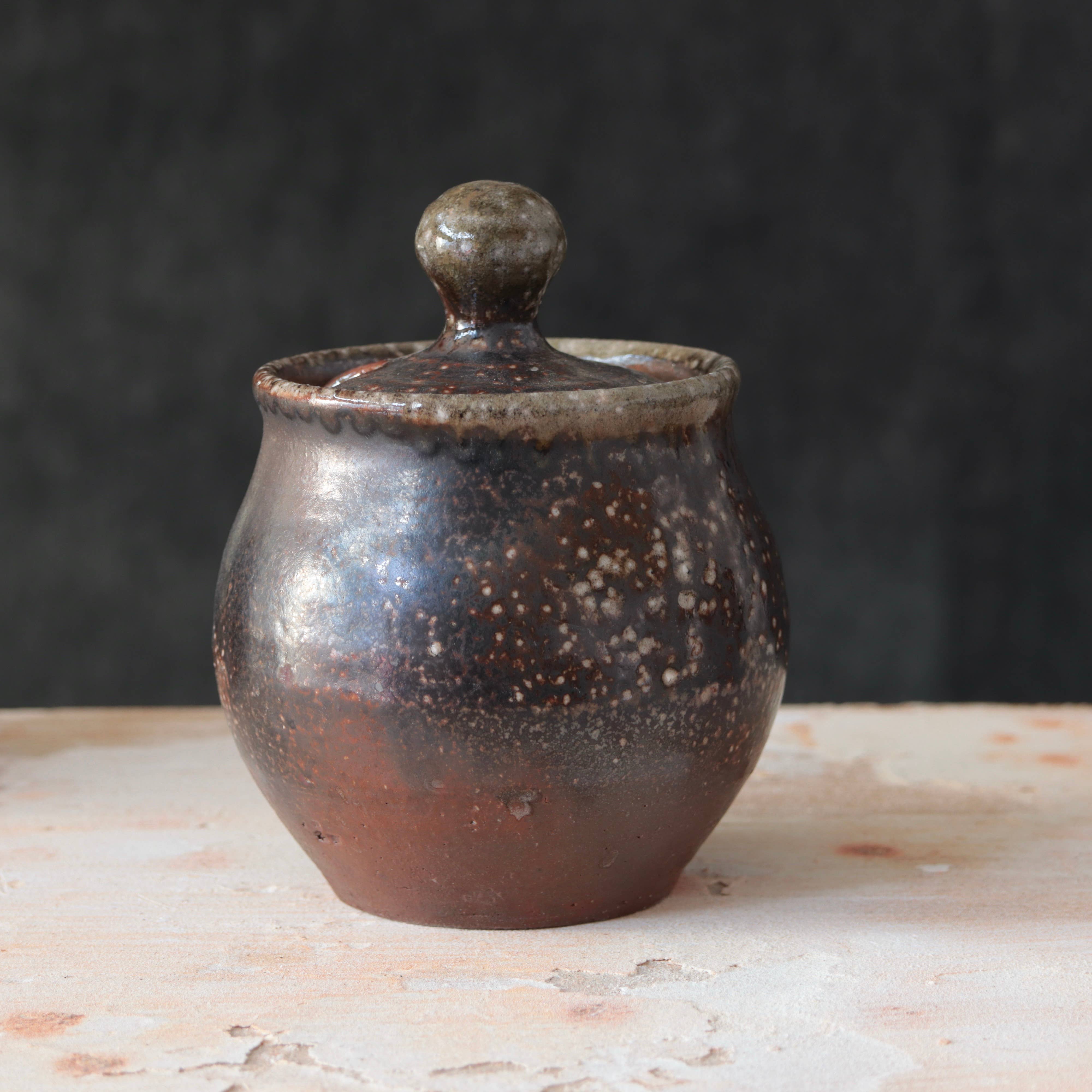Matt Fishman Pottery Soda-Fired Sugar Jars Dark Surface Round