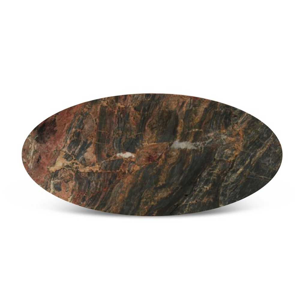 Home Trends & Design Vista 90" Oval Dining Table — Lava Marble top, top-down view