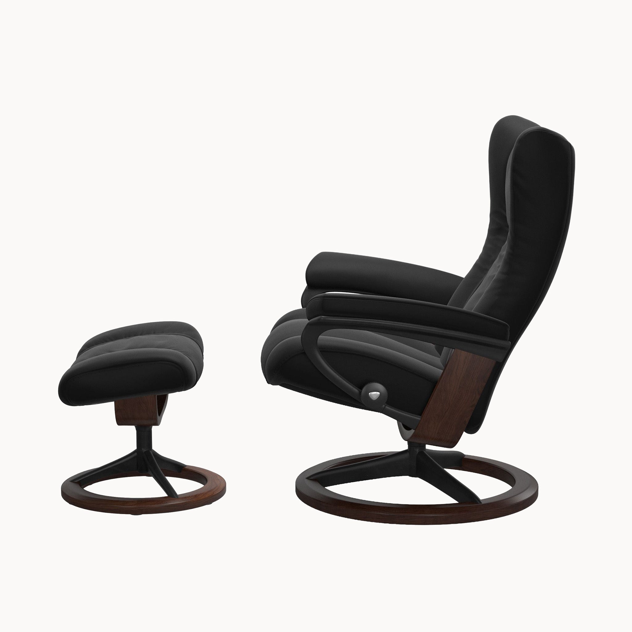 Stressless Wing Signature Base Chair & Ottoman - Paloma Black