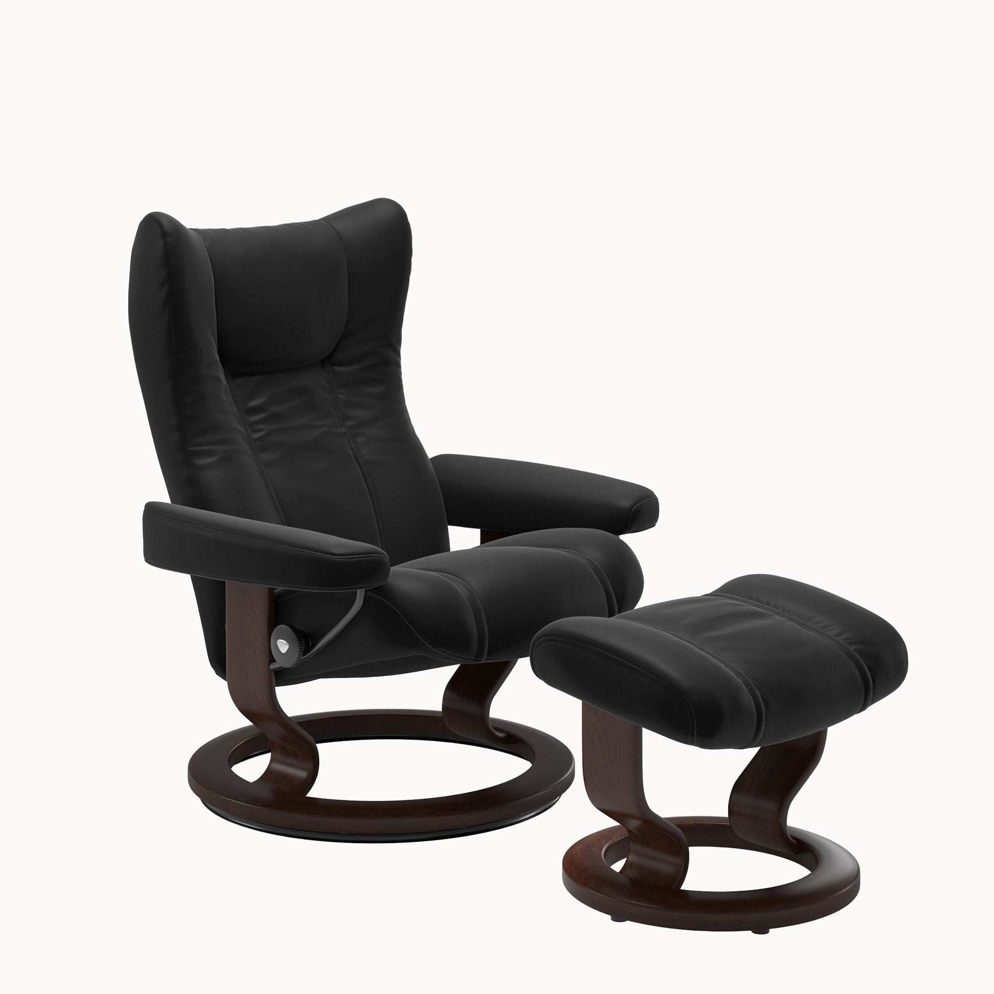 Stressless Wing Classic Base Chair & Ottoman - Paloma Black