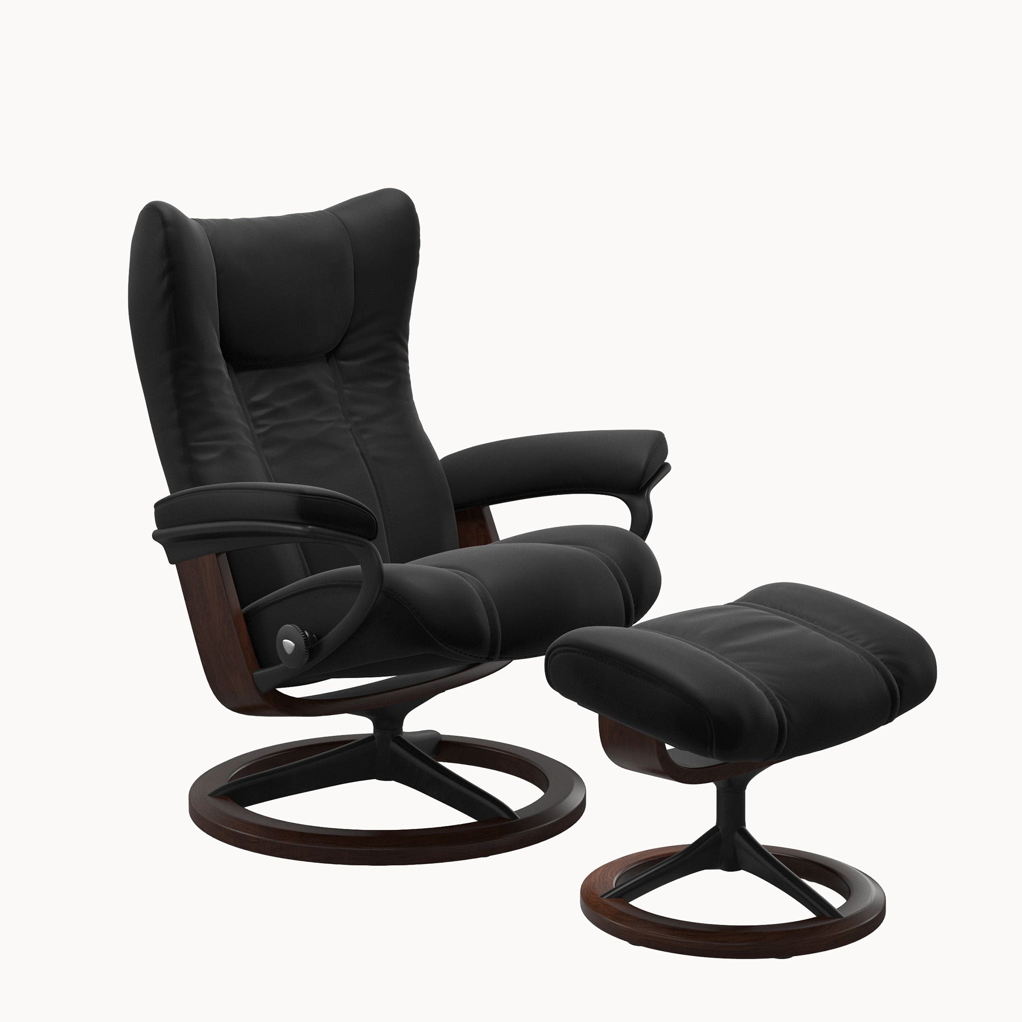 Stressless Wing Signature Base Chair & Ottoman - Paloma Black
