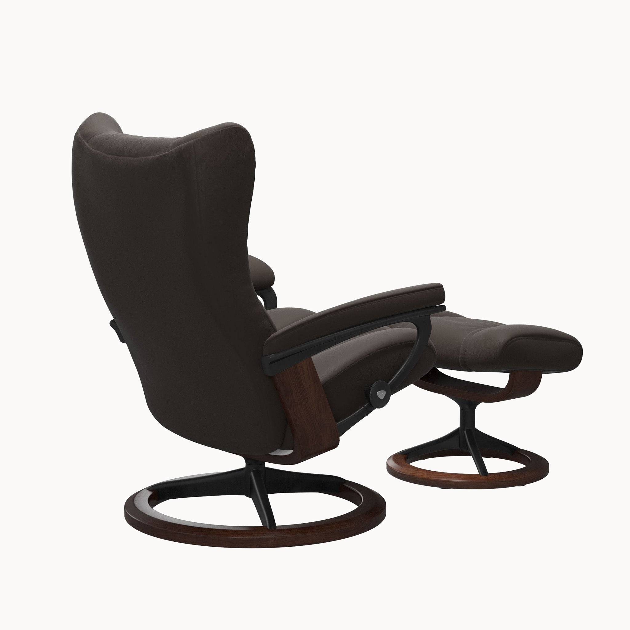 Stressless Wing Signature Base Chair & Ottoman - Paloma Chestnut