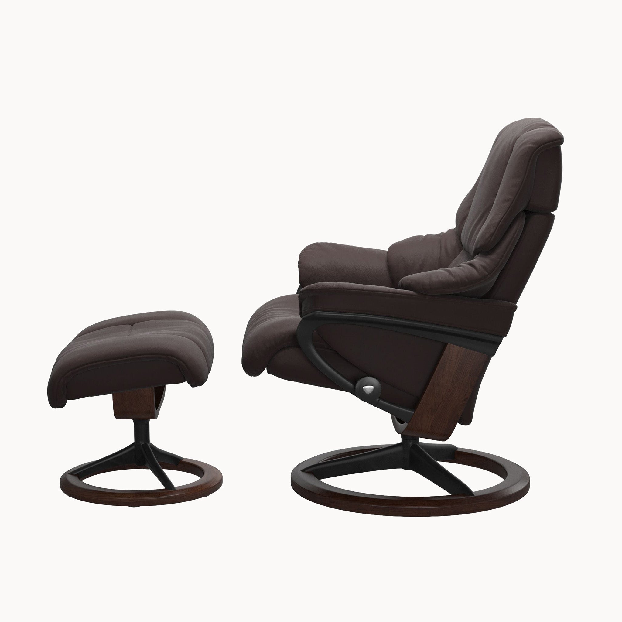 Stressless Reno Signature Base Chair & Ottoman - Paloma Chocolate