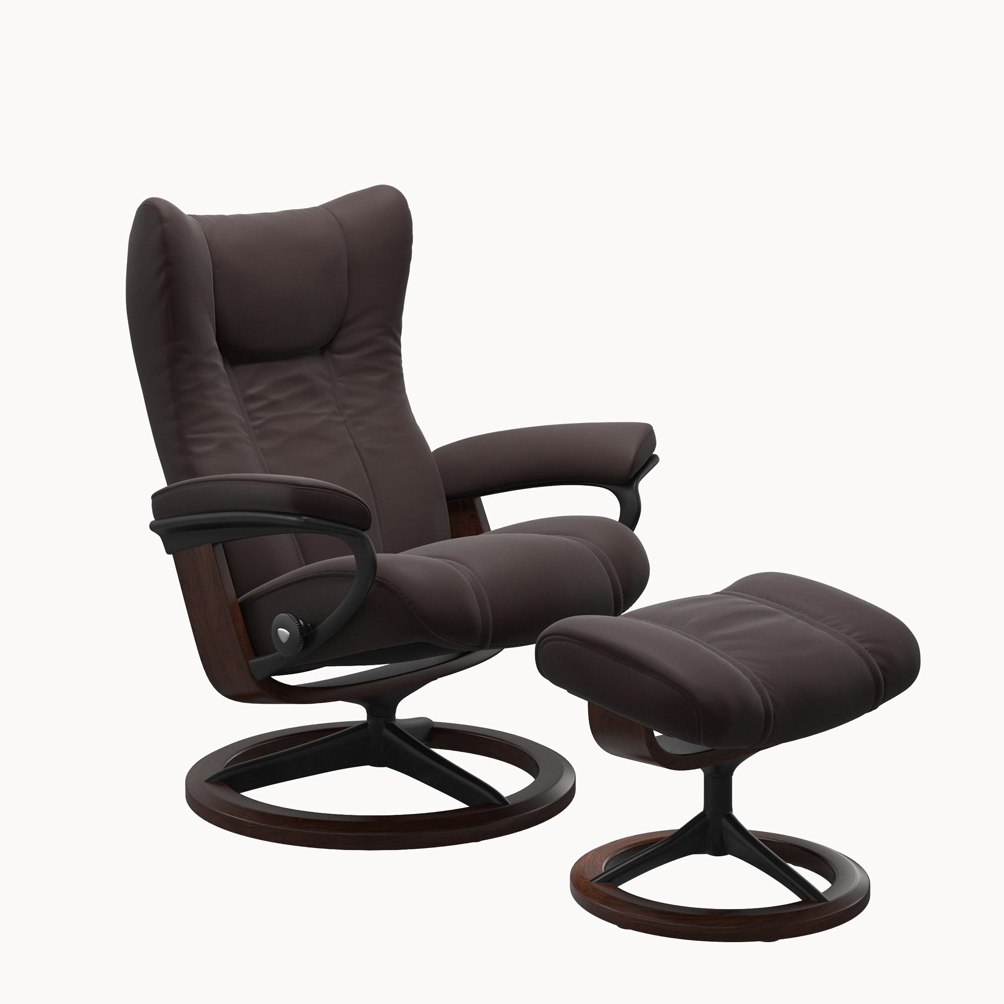 Stressless Wing Signature Base Chair & Ottoman - Paloma Chocolate