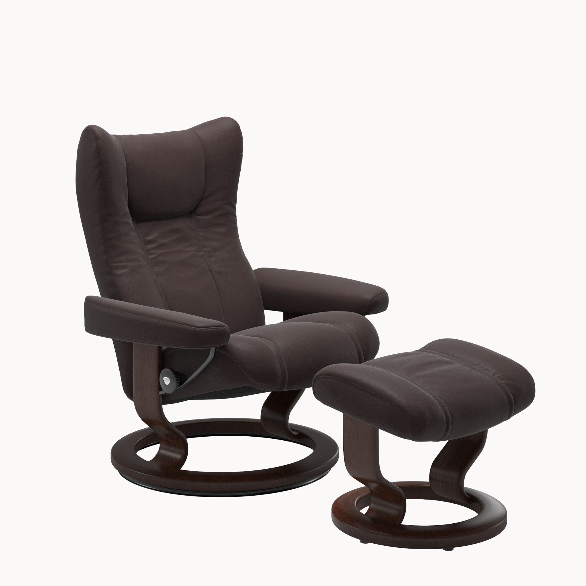 Stressless Wing Classic Base Chair & Ottoman - Paloma Chocolate