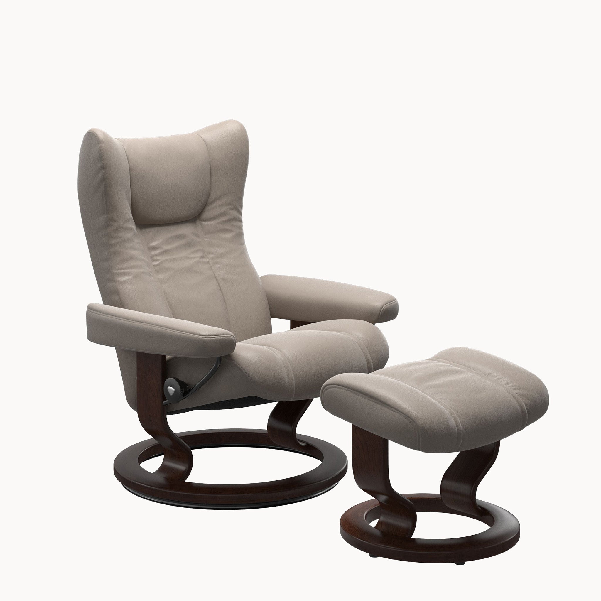 Stressless Wing Classic Base Chair & Ottoman - Paloma Dark Mushroom