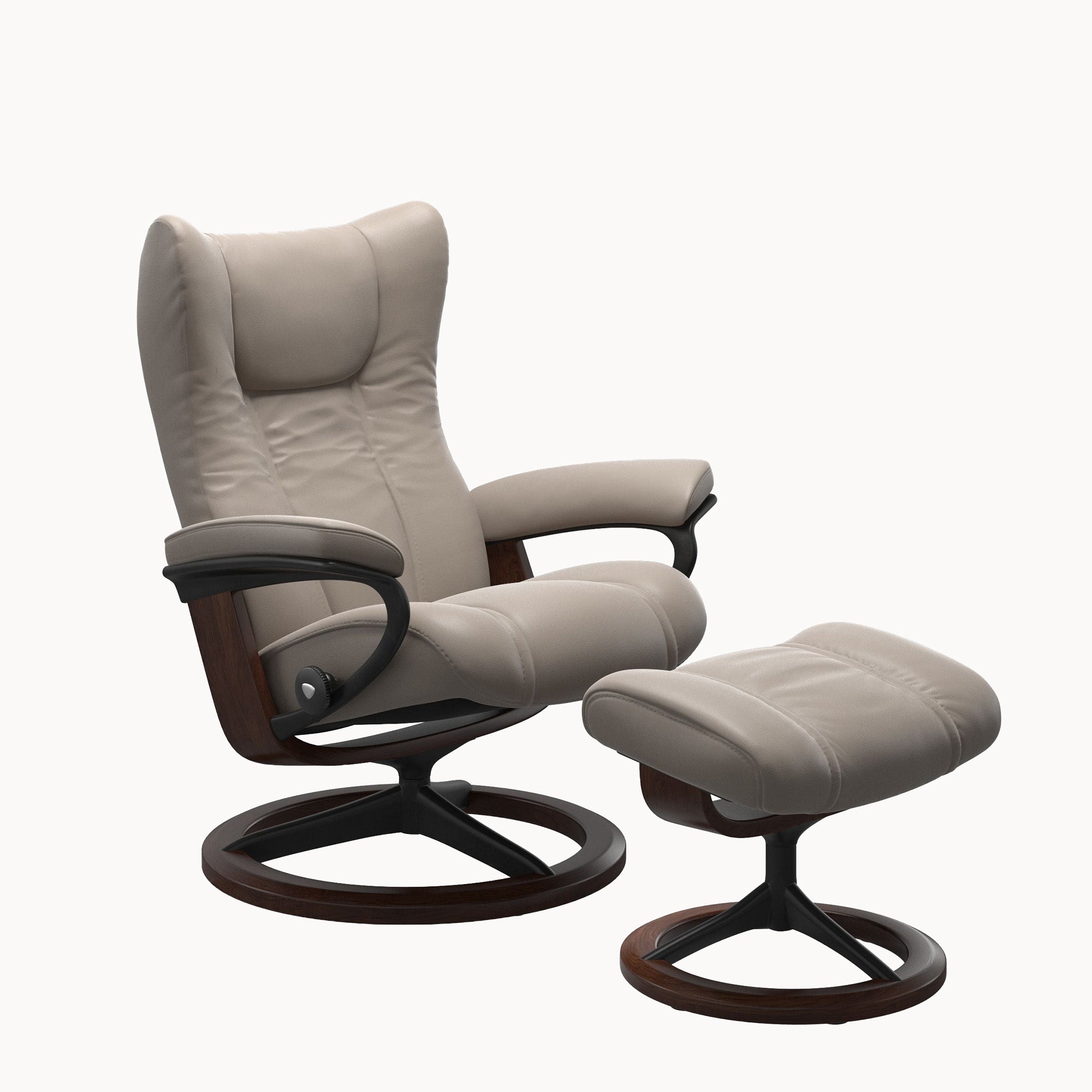 Stressless Wing Signature Base Chair & Ottoman - Paloma Dark Mushroom