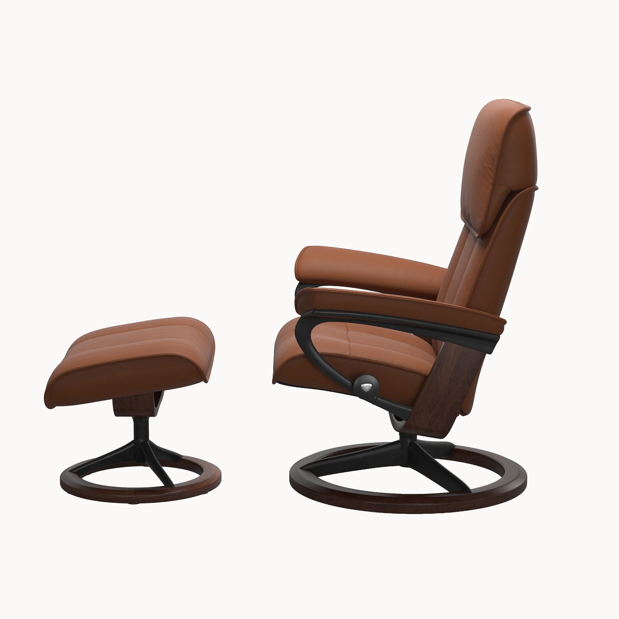 Stressless Admiral Signature Base Chair & Ottoman - Paloma New Cognac