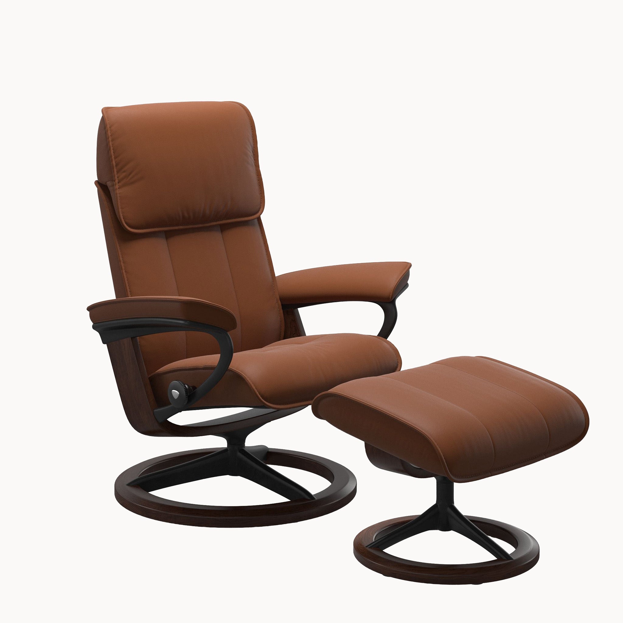 Stressless Admiral Signature Base Chair & Ottoman - Paloma New Cognac
