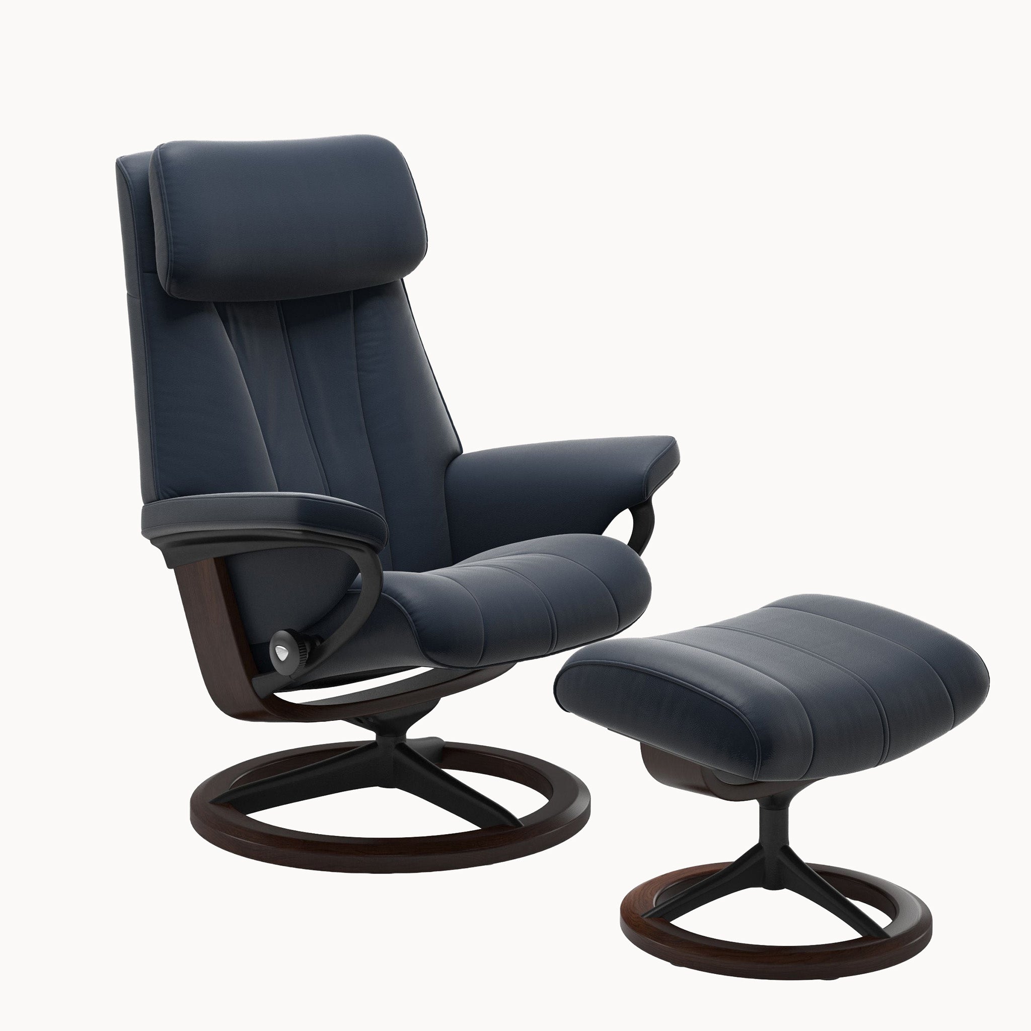 Stressless Paul Signature Base Chair & Ottoman - Paloma Oxford Blue