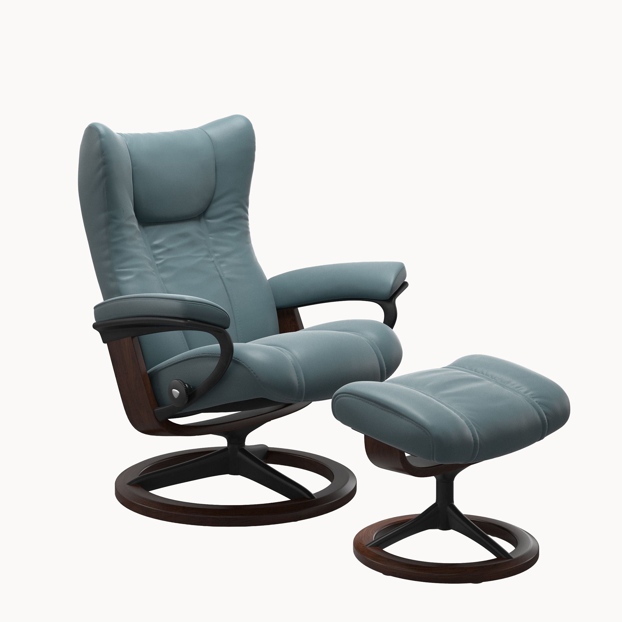 Stressless Wing Signature Base Chair & Ottoman - Paloma Teal Blue