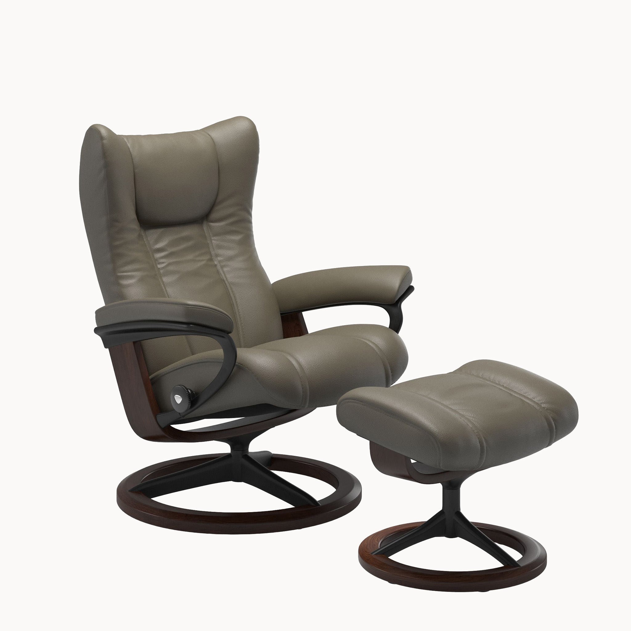 Stressless Wing Signature Base Chair & Ottoman - Velaro Forest Green