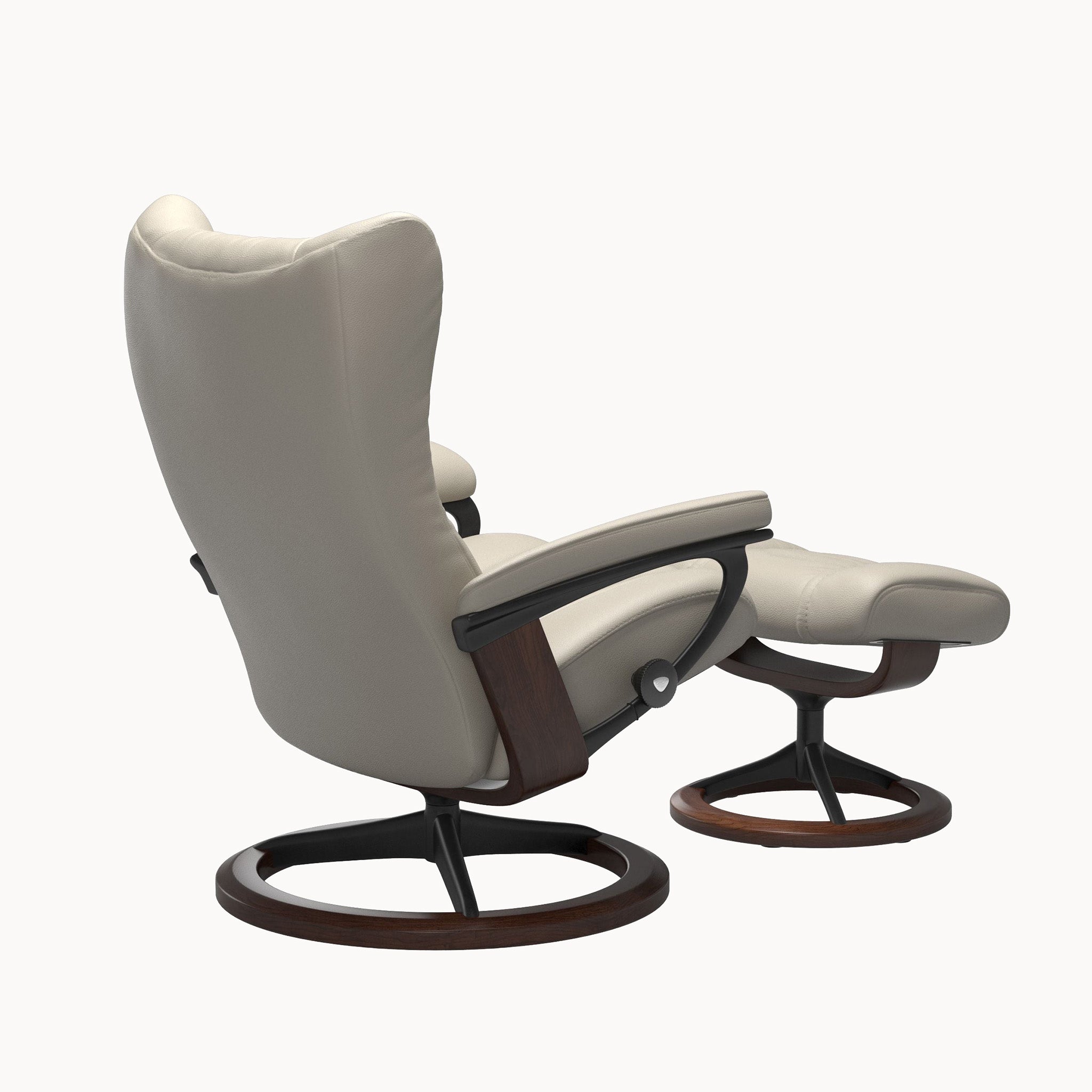 Stressless Wing Signature Base Chair & Ottoman - Velaro Light Grey