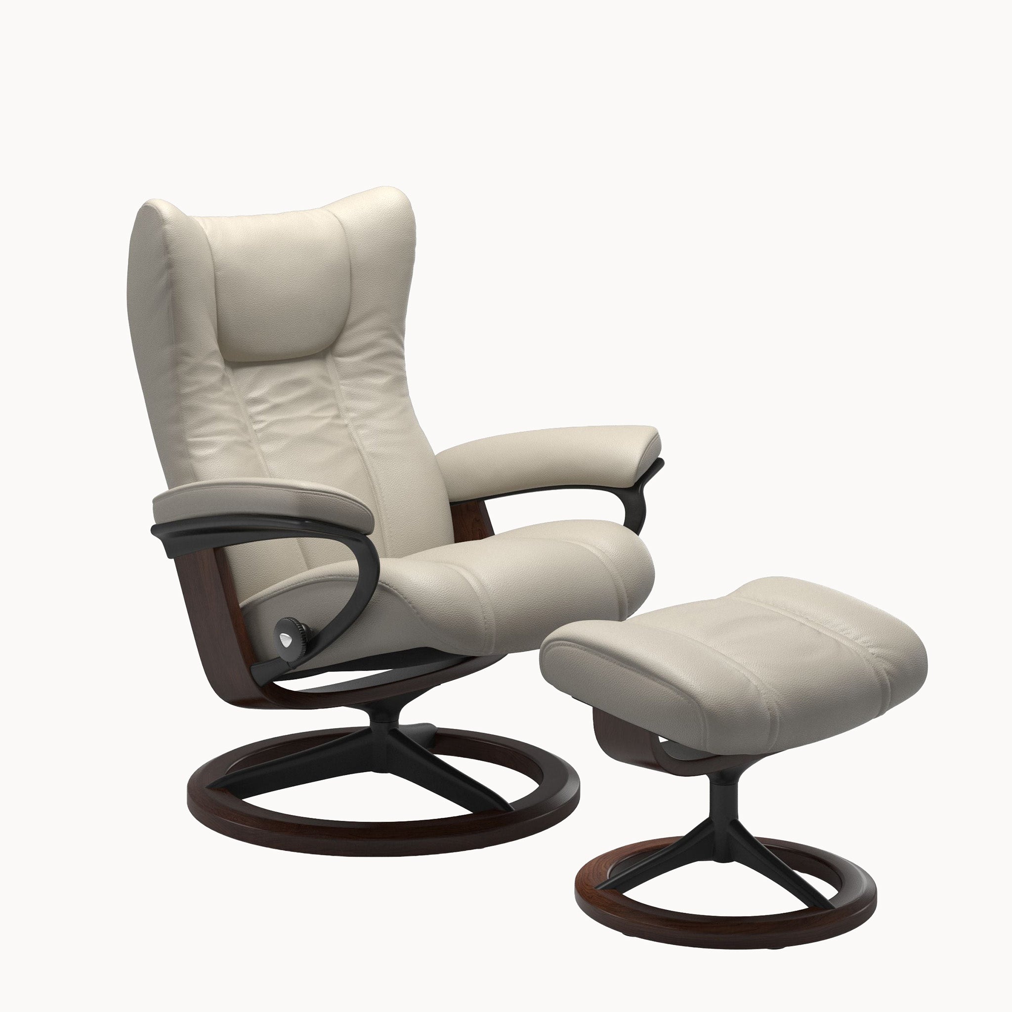 Stressless Wing Signature Base Chair & Ottoman - Velaro Light Grey
