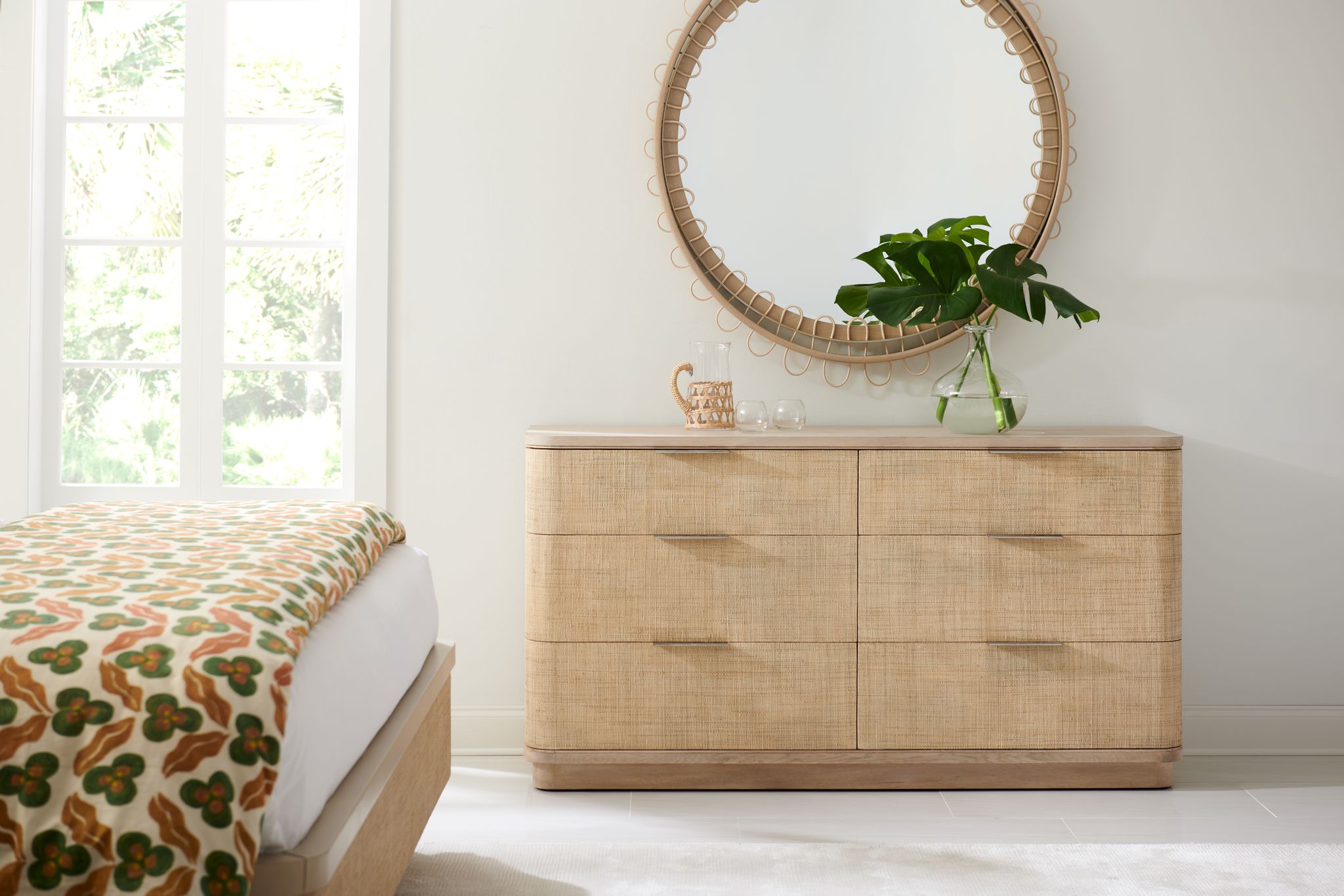 Jonathan Charles Vorticity Oval Rattan Mirror