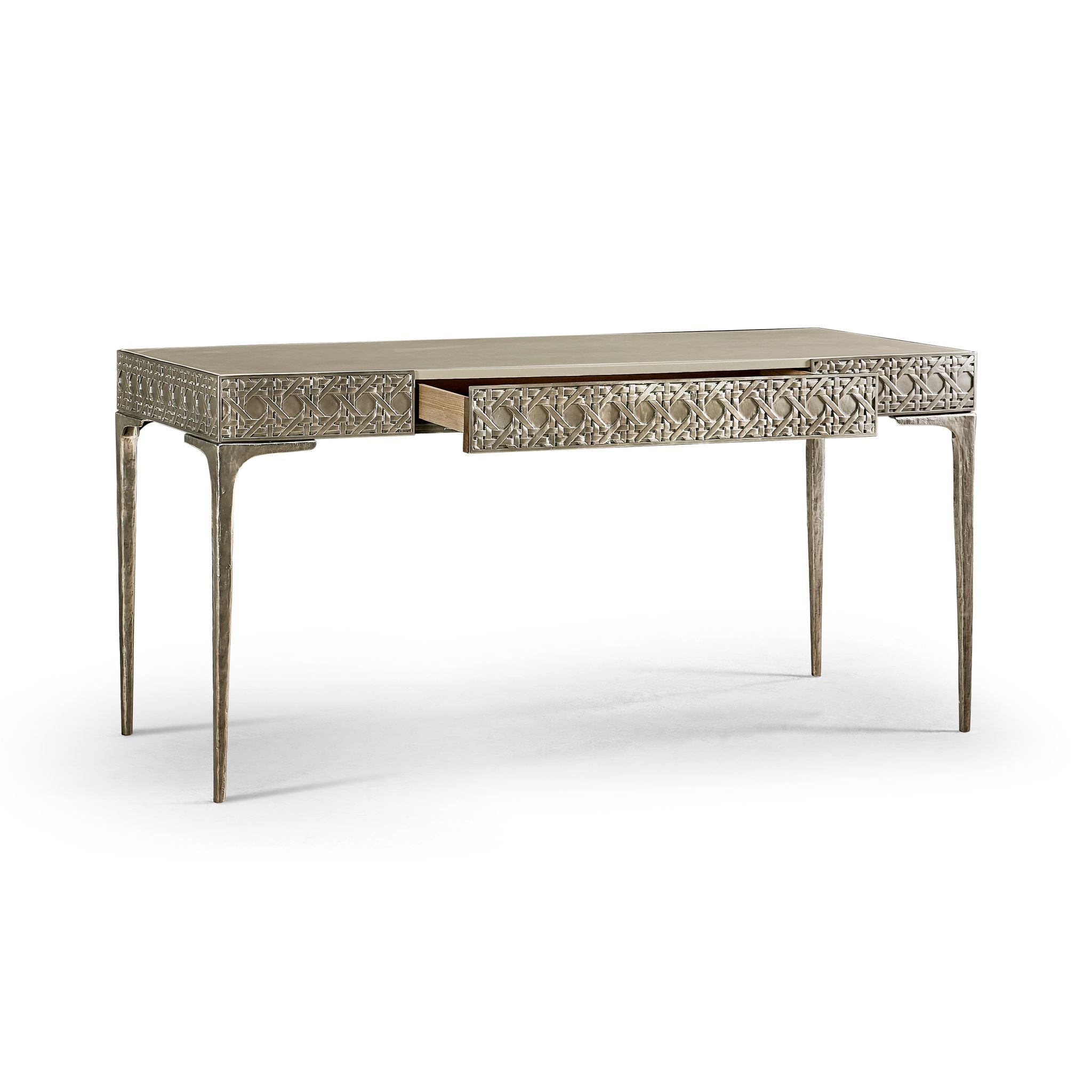 Jonathan Charles Cnoidal Cane Carved Metal Desk