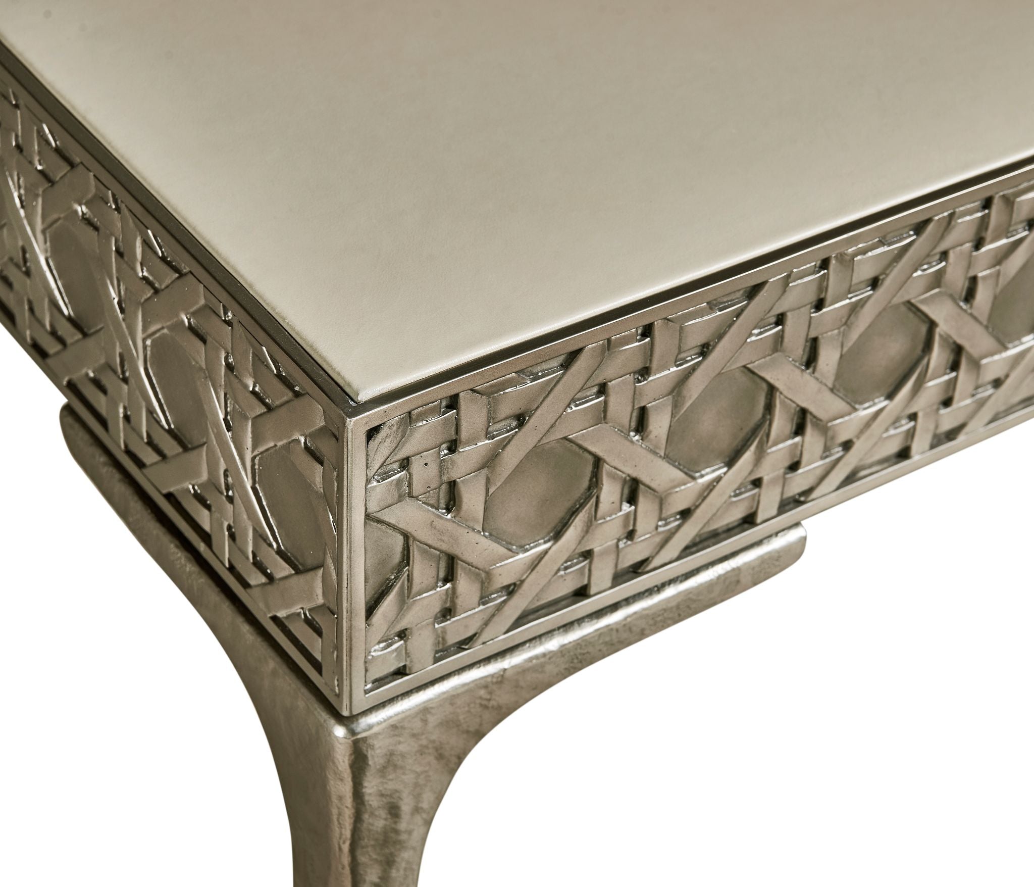 Jonathan Charles Cnoidal Cane Carved Metal Desk
