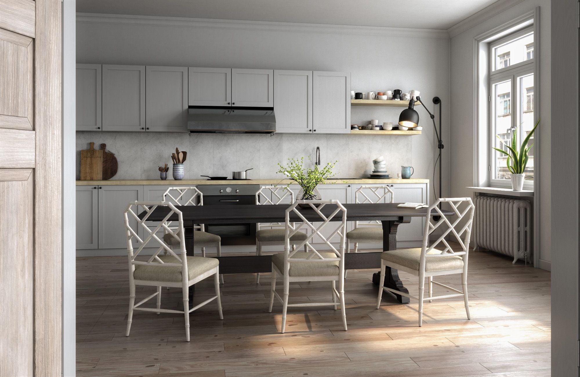 Jonathan Charles Epoch Trestle Dining Table — Ebonised Oak