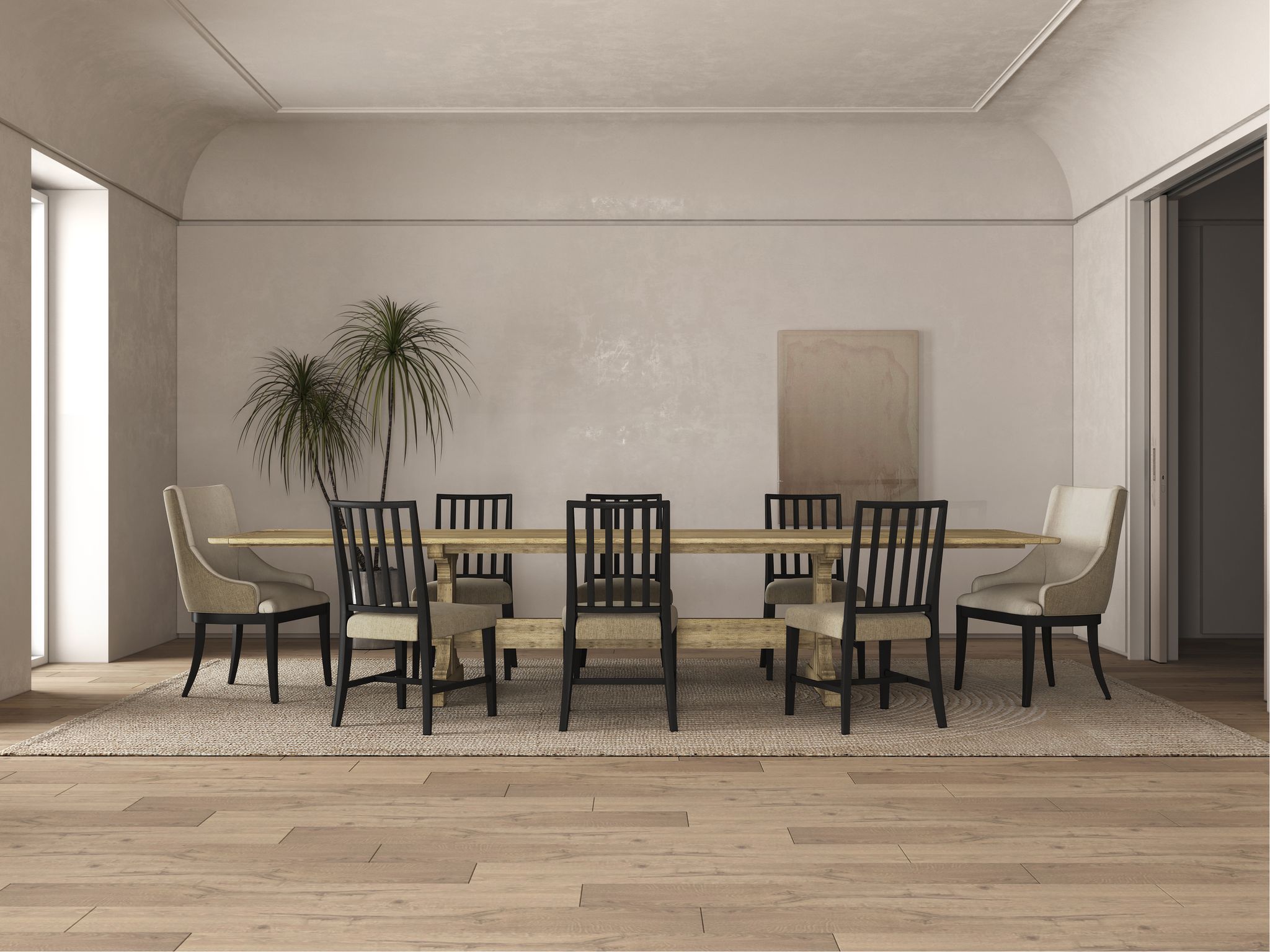 Jonathan Charles Epoch Trestle Dining Table — Stripped Oak