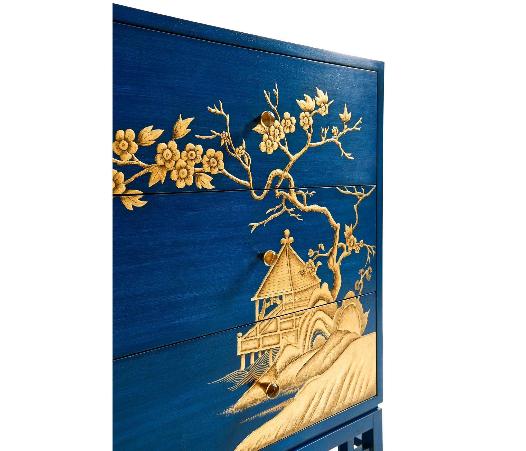Jonathan Charles Chinoiserie-Antique Blue Chestof Drawers